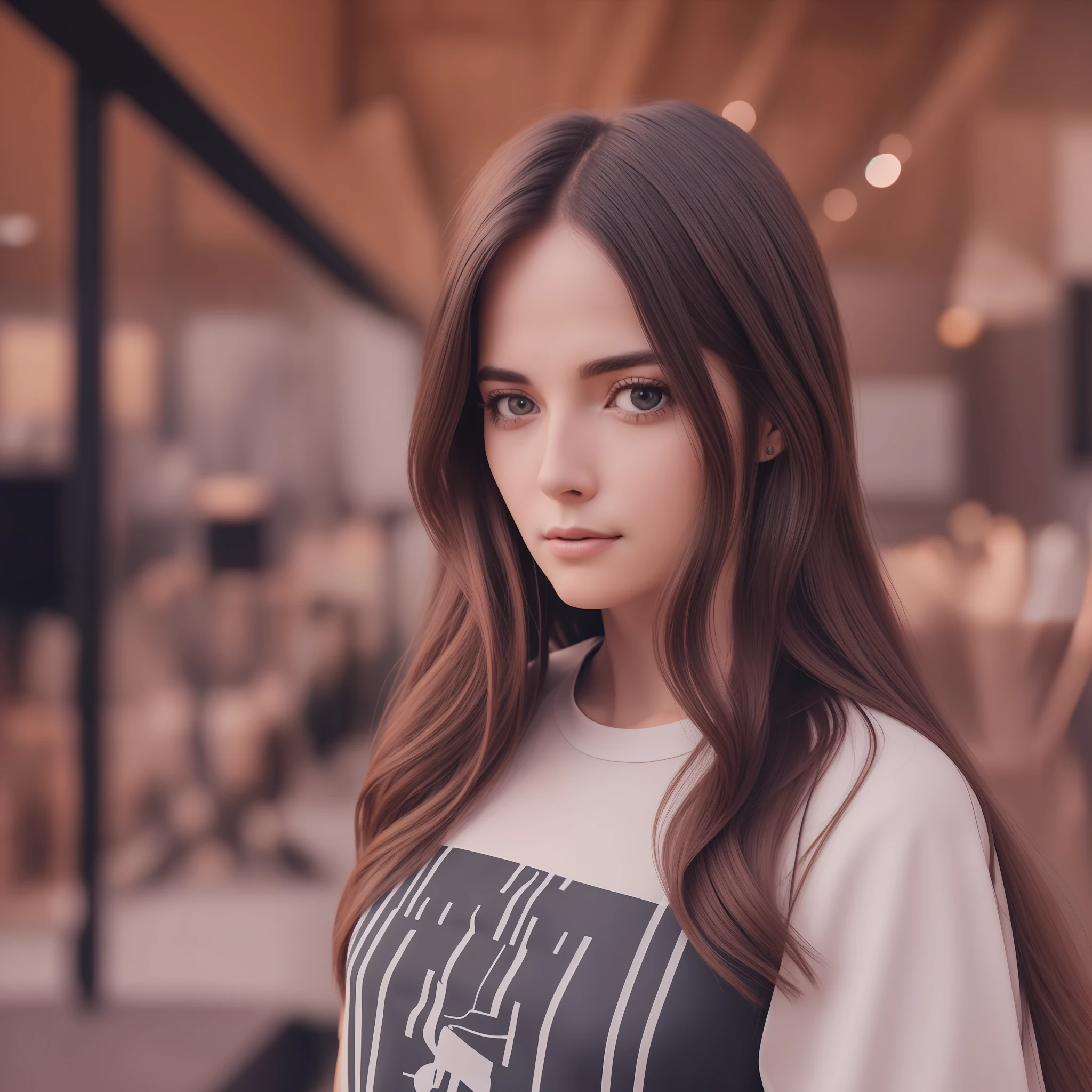 Woman with long brown hair and black shirt, capture, tiktok video, low quality video, twitch streamer, 30-year-old french woman, she's facing the camera, filter, 8k --auto --s2