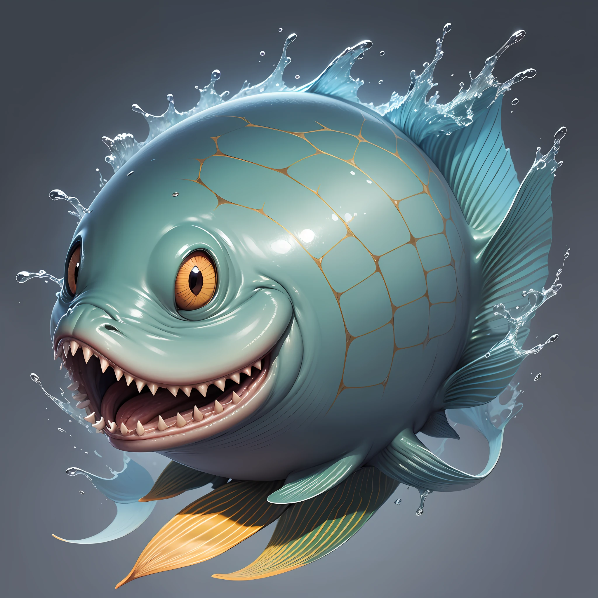 Best Quality, Masterpiece, Extreme, A Sealed Marine Fish Creature, Hearthstone, Emoji Pain, Non-Human (Water Attribute 1.2), Flattened (1.4), Texture, Dark Simple Background --auto --s2