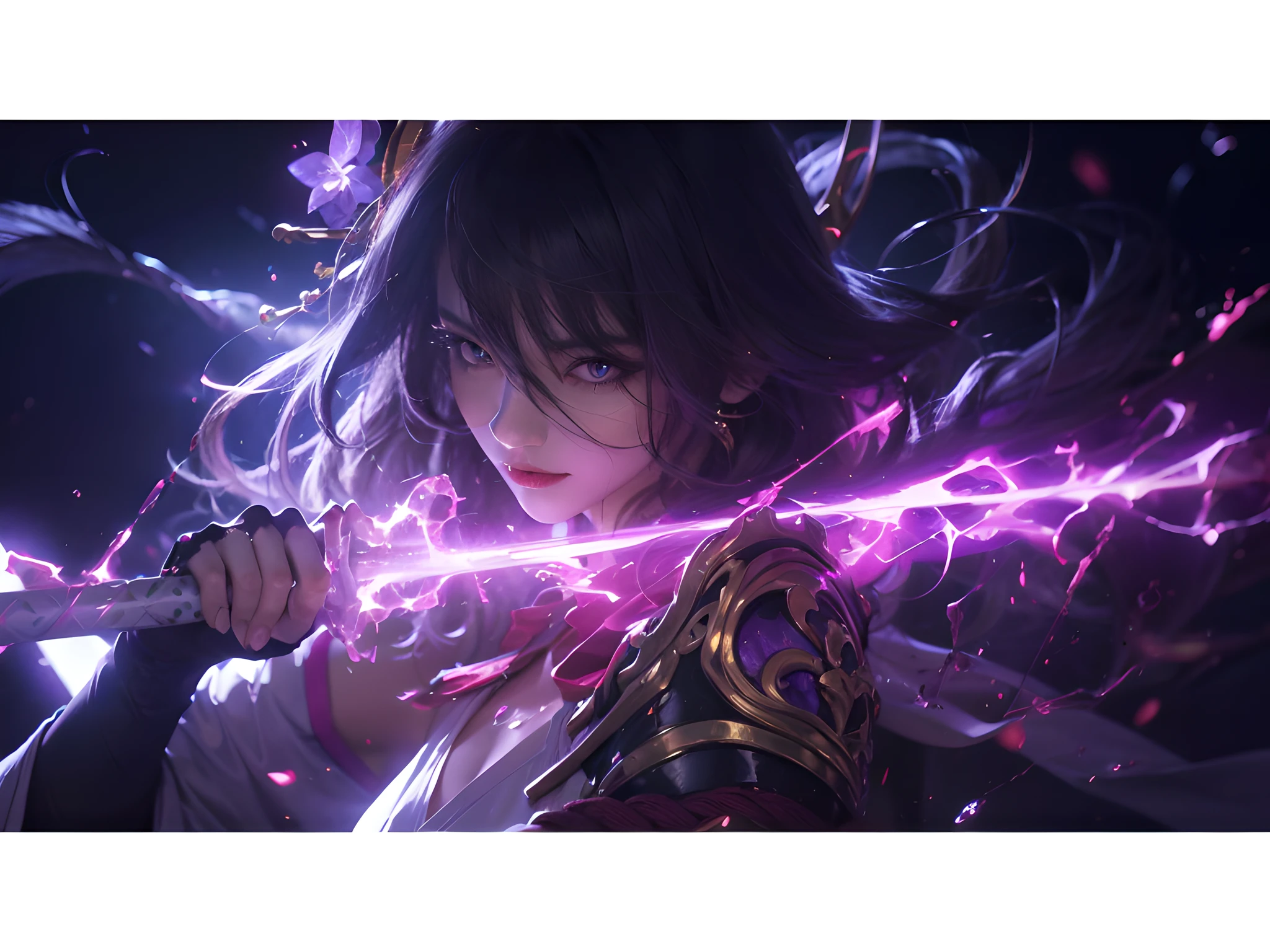 (photorealistic:1.4), best quality, masterpiece, ultra high res, 1girl, (detailed face:1.2), (detailed eyes:1.2), (detailed hair:1.2), (detailed clothes:1.2), 4k, (detailed color:1.2), raiden shogun, hair ormament, purple earring, dark purple hair, water, landscape,