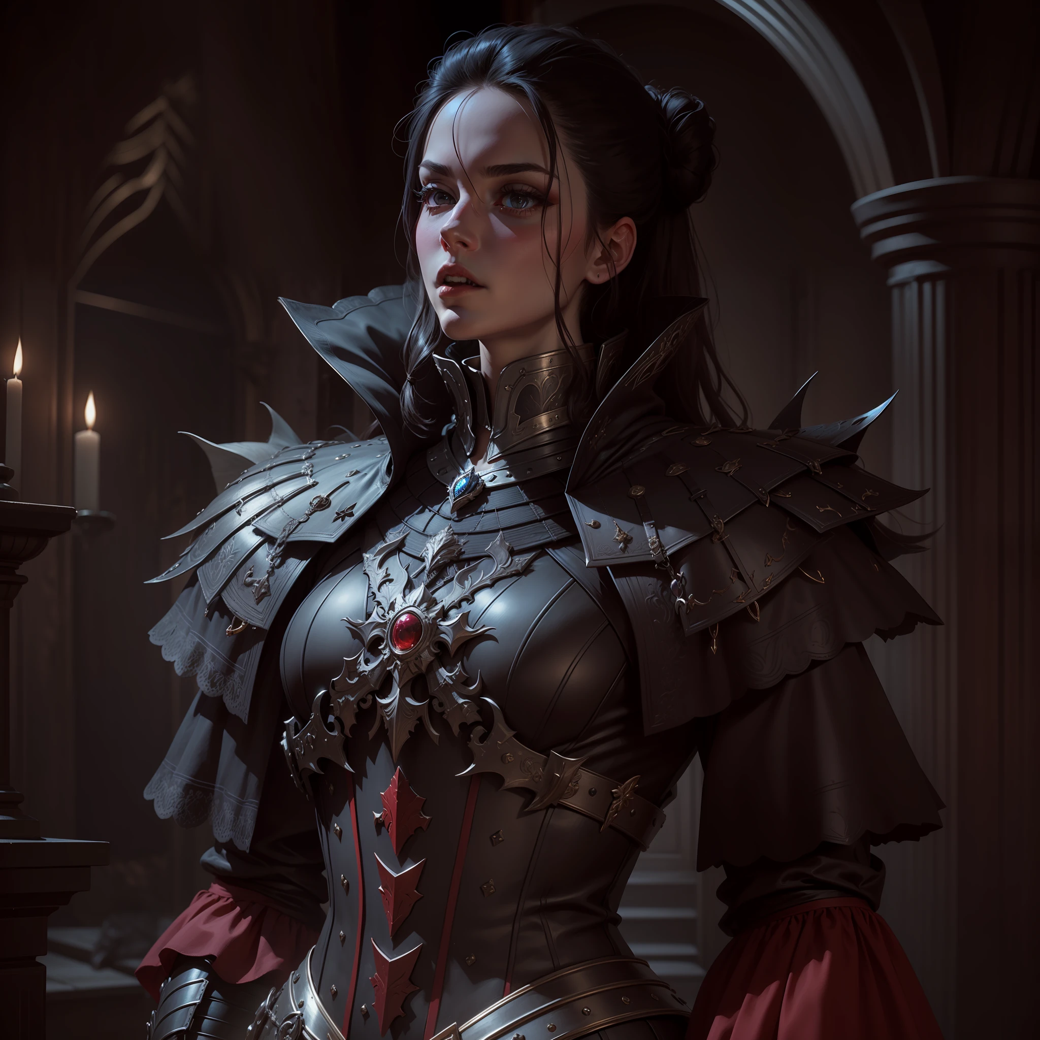 Elizabeth bathore, dressed in armor, vampire,4k, Full body