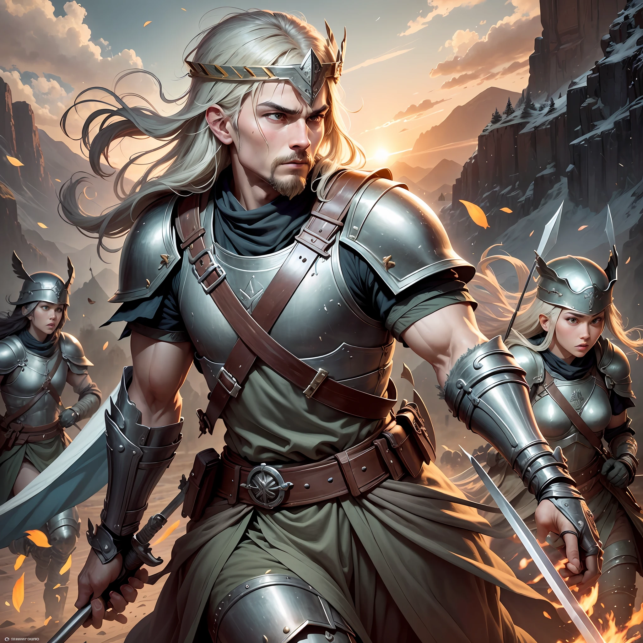 **Prompt: Biblical Time Army heading for War with Sword and Bow and Arrow** *Description: In this epic setting, we have created a visual scene that dates back to ancient biblical time, where a powerful army prepares for an impending battle. The scenery is painted with the grandeur and majesty of those times, with soldiers dressed in armor and carrying swords, bows and arrows. The prompt ratio is 16 by 9, like a photo-style image.* *Setting: The scenery is hilly, with green hills in the background, punctuated by an imposing fortress in the distance. The sky presents golden and orange tones at sunset, creating a climate of tension and expectation. representing different classes of warriors. They are pictured in formation, waiting for the signal to move on.* *Equipment: Soldiers are cooks with a variety of traditional weapons. Some carry long, sharp swords, others wield sturdy bows, while some arrows hold with colorful feathers.* *Commander: At the center of the formation, a charismatic and courageous leader emerges with ornate armor and a banner at his side. His figure radiates confidence and confidence as he inspires soldiers into battle.* *Expressions: The soldiers' expressions are diverse, some exhibit focused and resolute looks, while others show a mixture of anxiety and bravery.* *Atmosphere: The scene is filled with tension and anticipation, with dust rising from the soldiers' feet, creating an aura of mystery and movement. --auto --s2