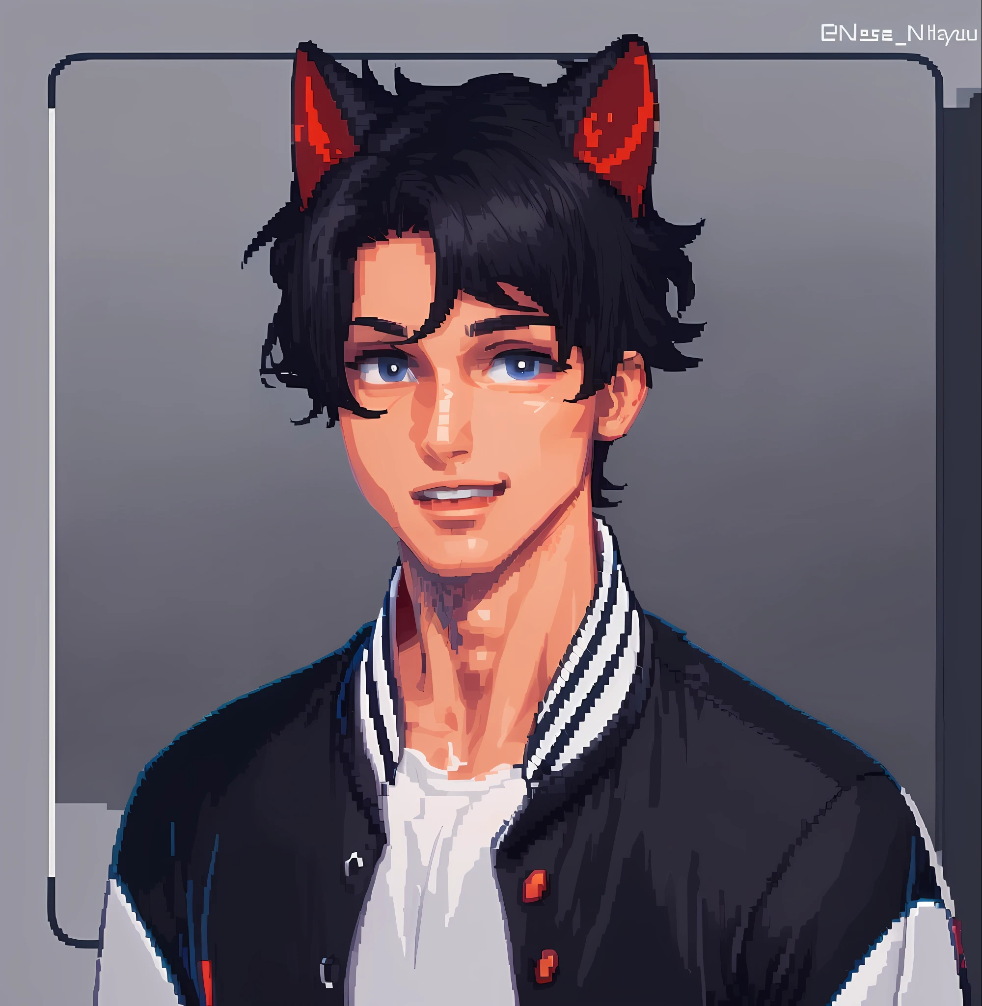 ((pixelart)) 1guy, solo, black hair, simple background, white background, portrait
Blush, (Black Hair:1.3, Bomber, Pixel Art