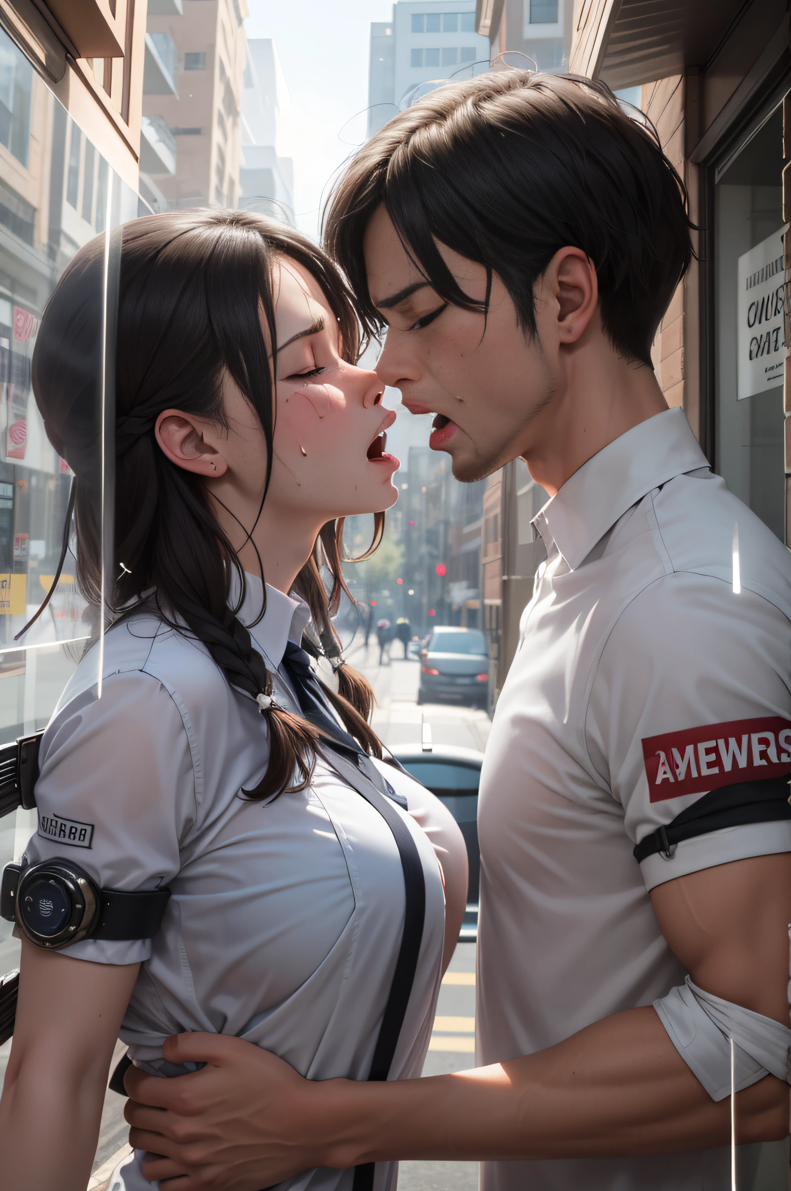 masterpiece, best quality, time traveler, clock hands, (double exposure:1.3),copious sweat, screams, opening mouth, (moaning in pain, feeling pain, expression of anguish), close your eyes,sweating profusely,muscular female,huge breast