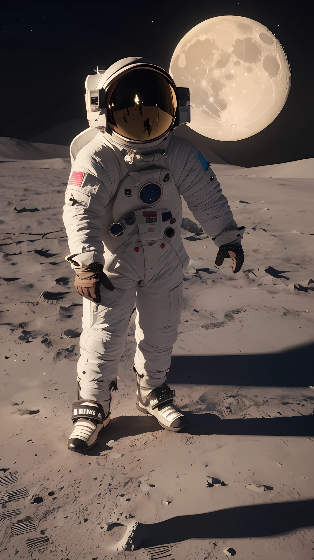 A 3D lunar space shoes ignition from the moon, hyper realism