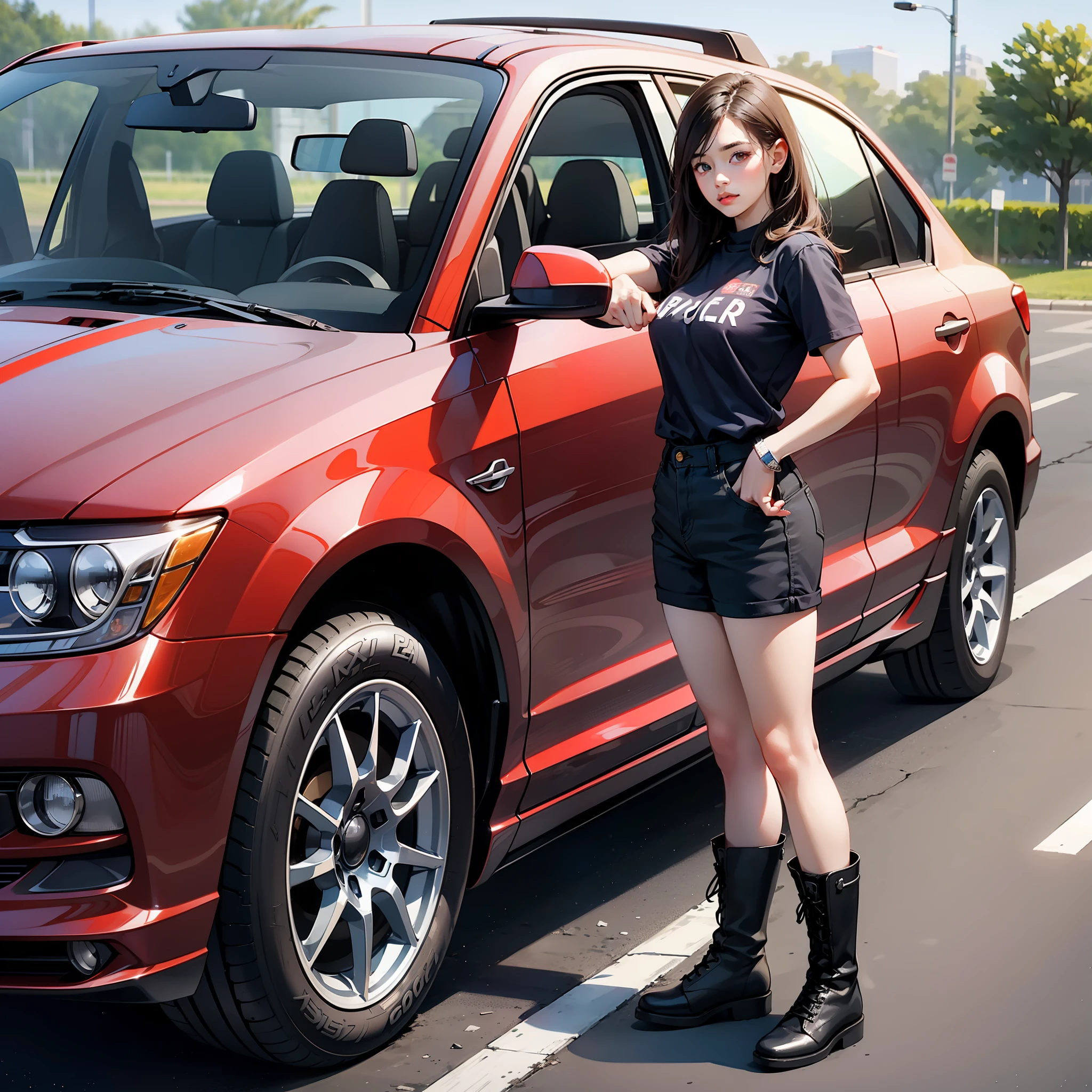 (1.8 for a girl)
(Bodyguard 1.7)
(Wearing short sleeves and boots 1.9)
(Stand next to the car 1.8)