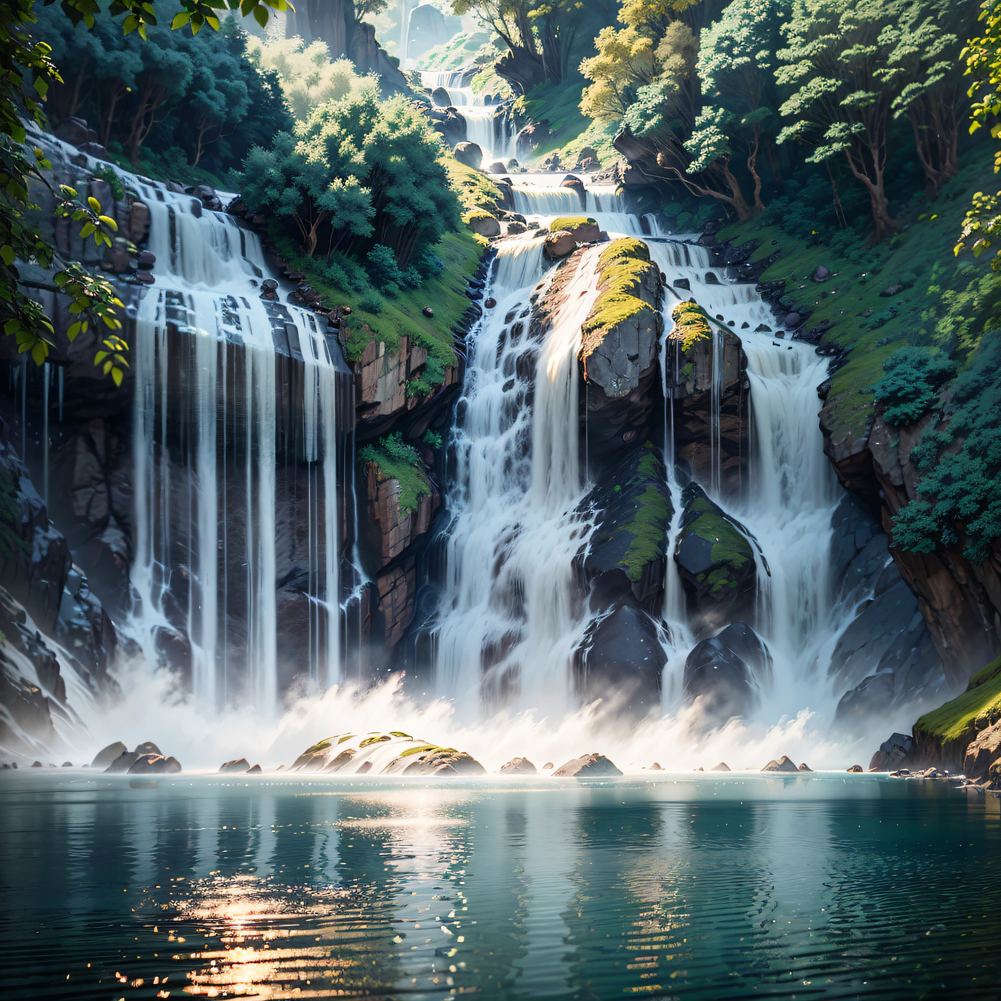 waterfall, realism, hyperrealism, cinematic lighting, backlighting, Canon, panorama, UHD, super detail, high details, 16k --auto --s2