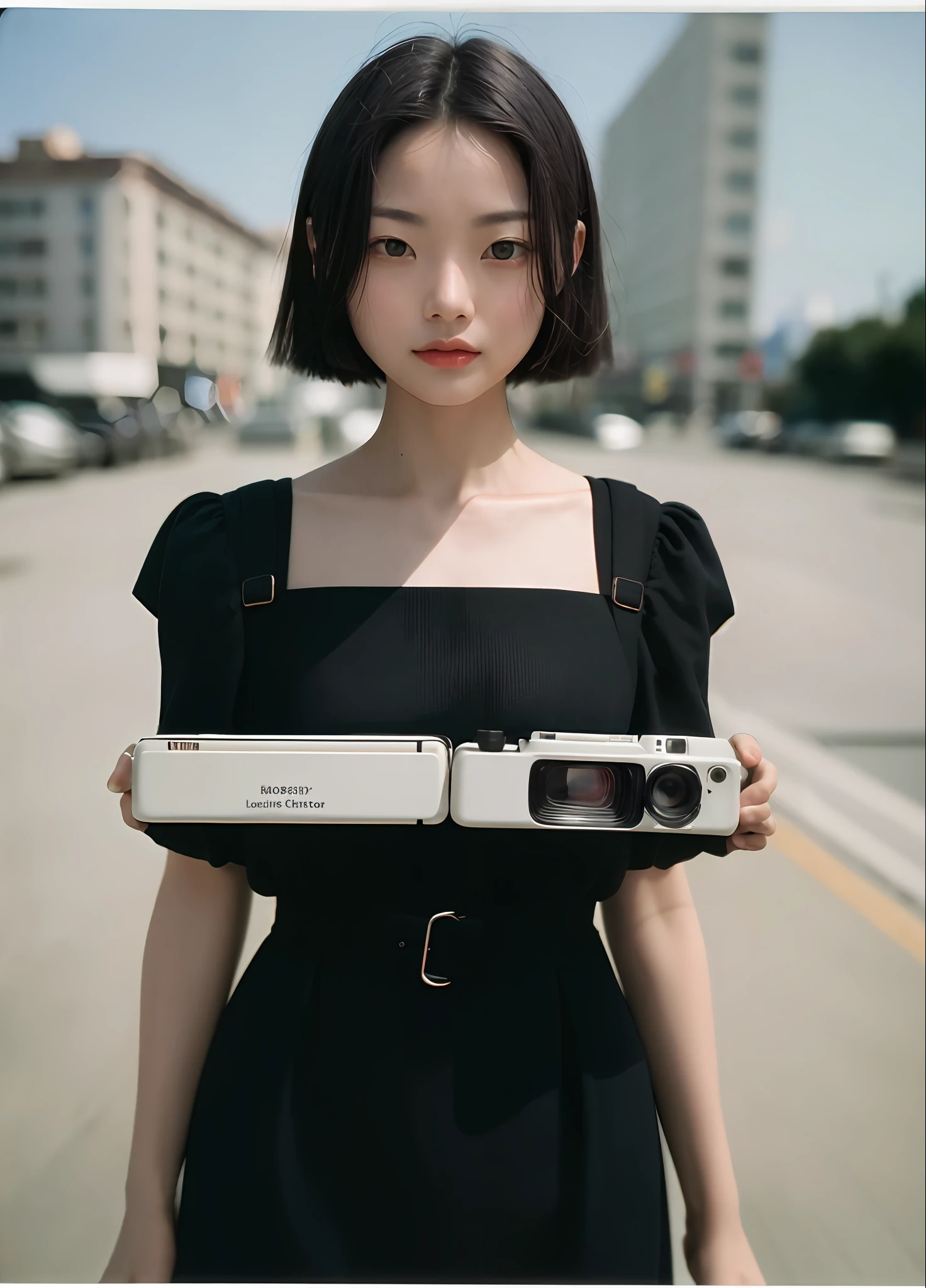 1 woman, black shorthair, china dress, movie still, 30mm lens, polaroid, analog photo, vhs, lomo, masterpiece, best quality, (film grain:1.1), ultra high res, RAW