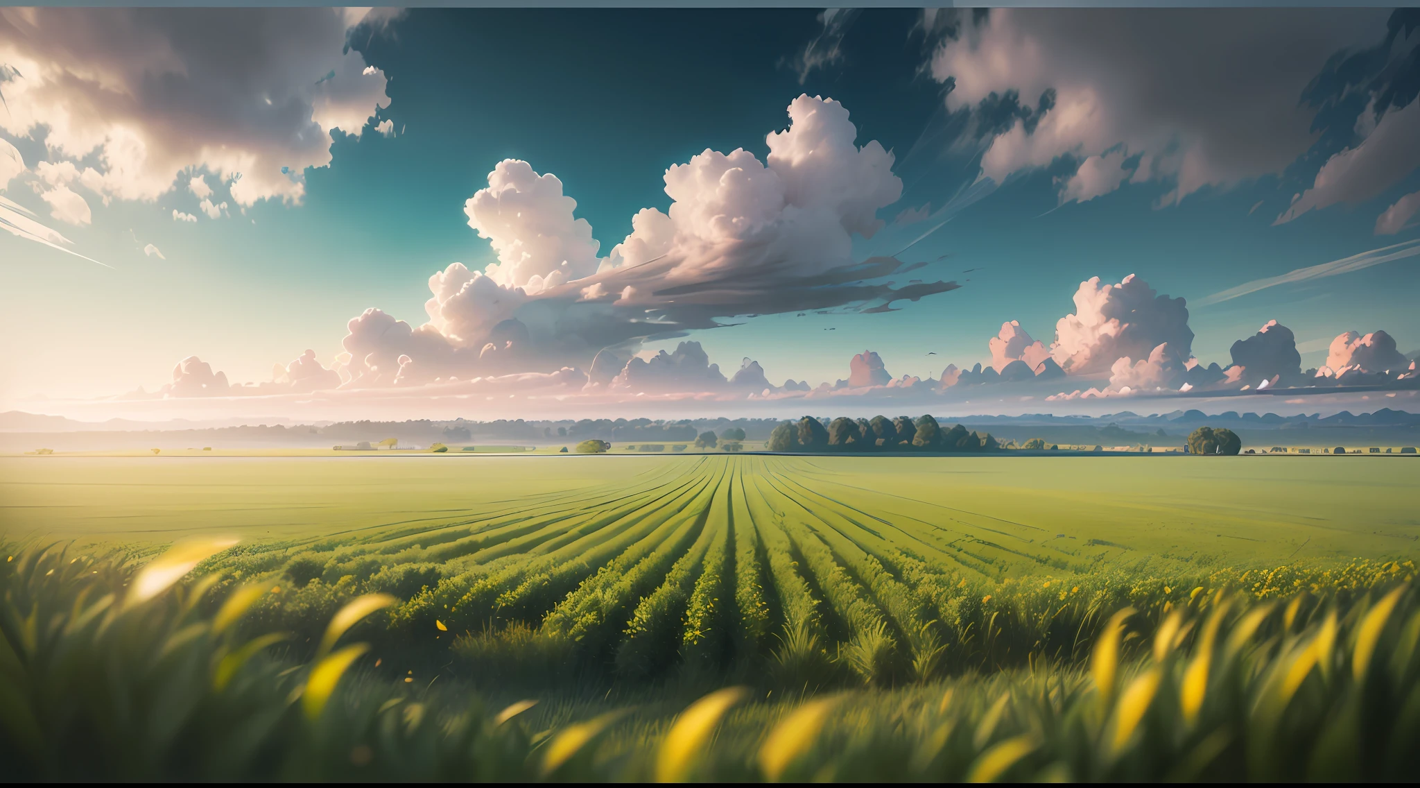 Green field, Realism, Hyperrealism, cinematic lighting, backlighting, Canon, panorama, UHD, super detail, high details, 16k --auto --s2