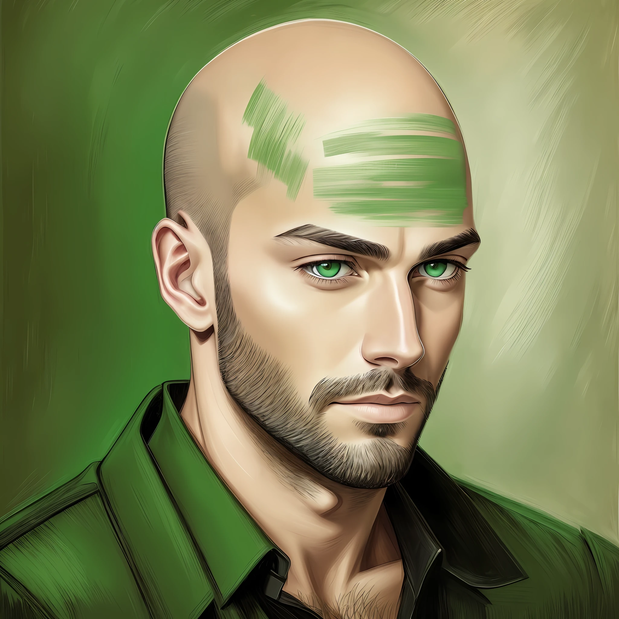 Portrait,man, bald, attractive, green eyes, realistic --auto --s2