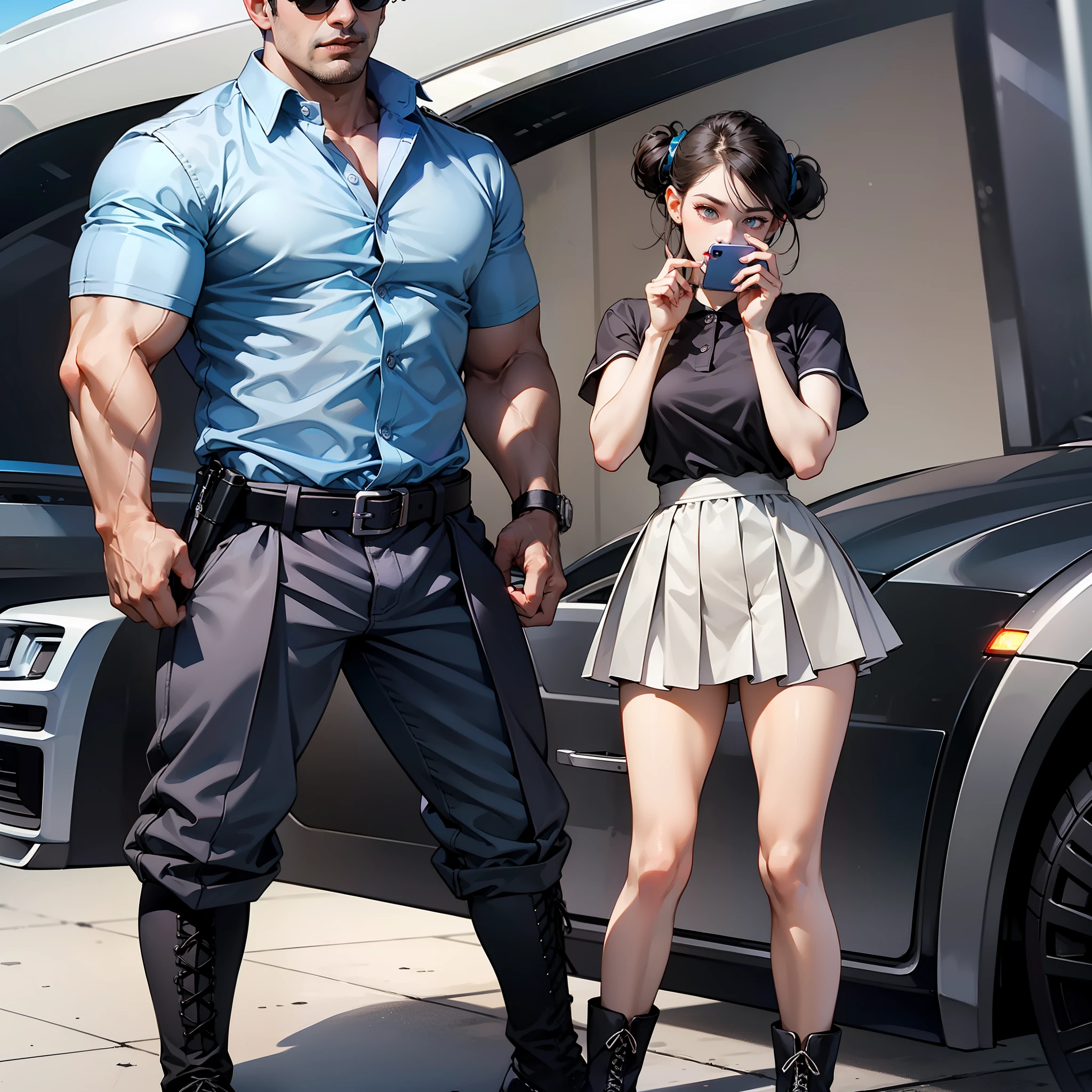 (1.8 for a girl)
(Bodyguard 1.7)
(Wearing short sleeves and boots 1.9)
(Stand next to Rolls-Royce 1.8)
(Looking at the phone screen 1.8)