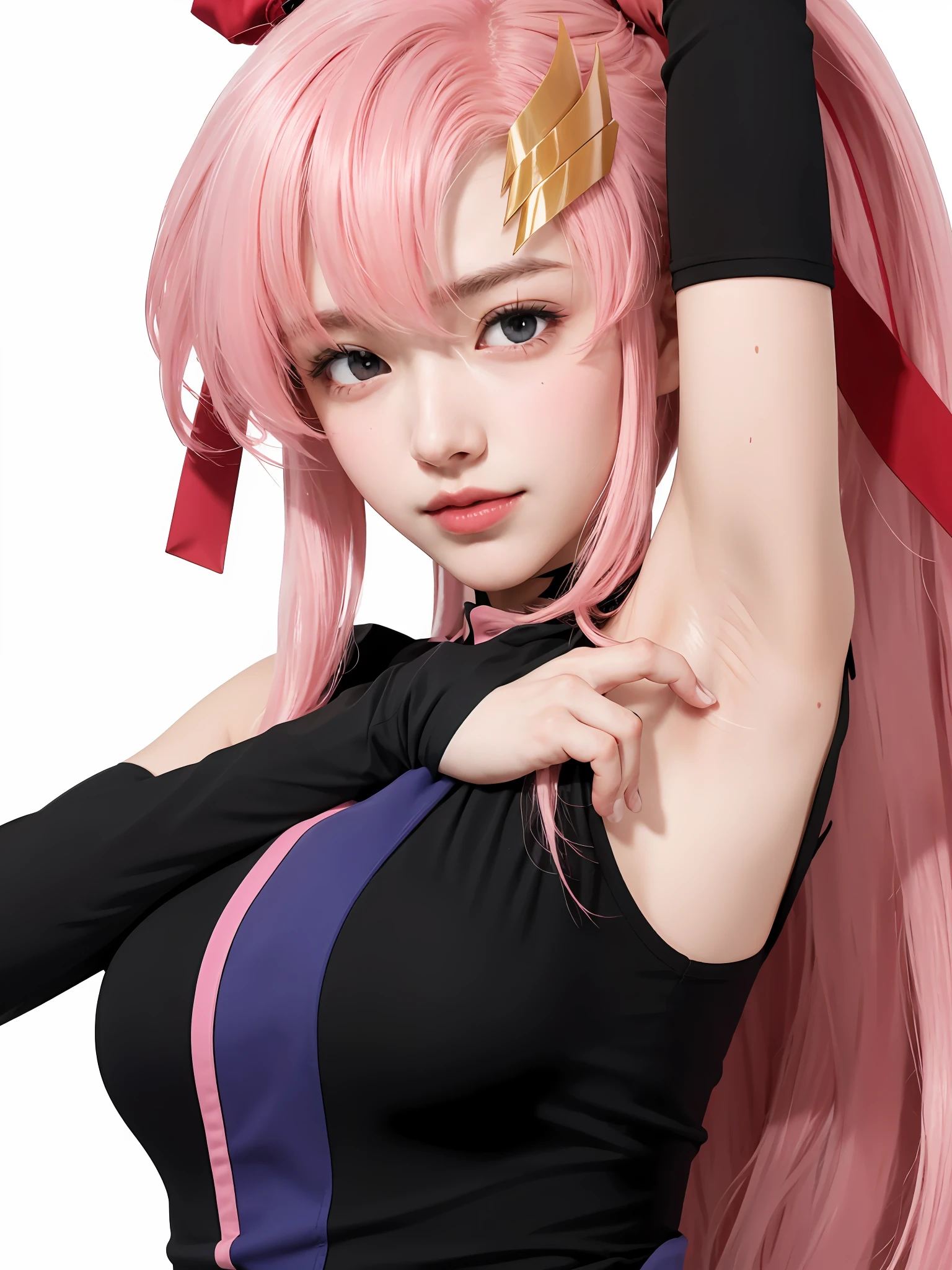 1girl armpits arms_up blush breasts female_focus gundam gundam_seed gundam_seed_destiny highres kh-fullhouse lacus_clyne pink_hair