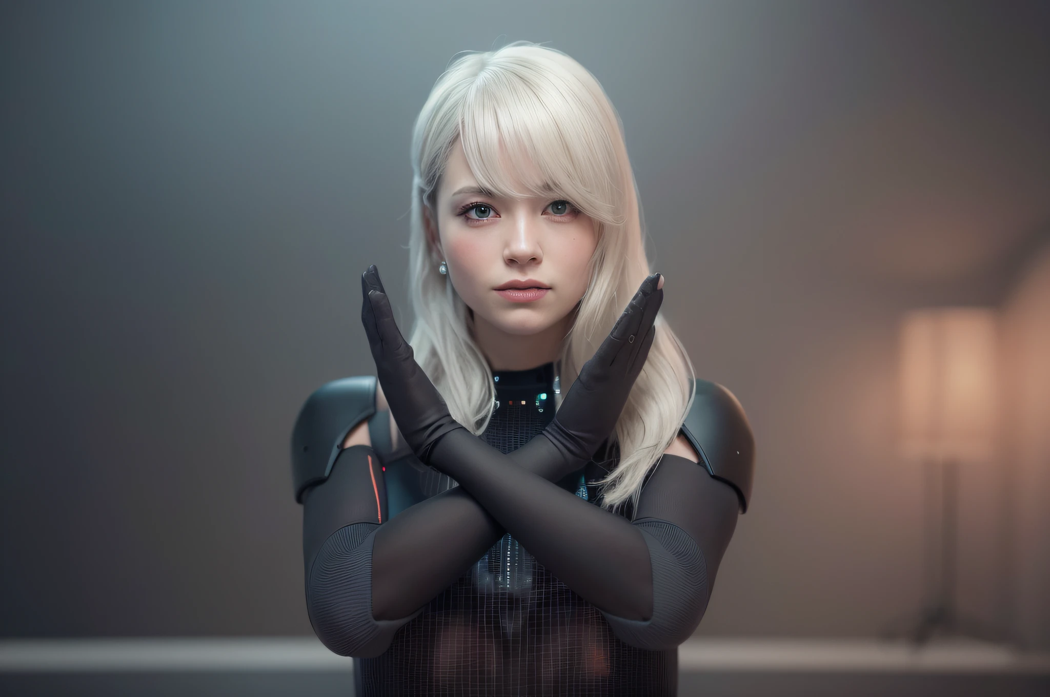Complex 3d render ultra-detailed beautiful porcelain profile female android face, cyborg, robot parts, 150mm, beautiful studio soft lights, rim lights, vivid details, gorgeous cyberpunk, racing, surreal, anatomical , facial muscles, cable wires, microchip, elegant, beautiful background, octane rendering, HR Giger style, 8k, top quality, masterpiece, illustration, very delicate and beautiful, highly detailed, CG, uniform, wallpaper, ( Realistic, Photorealistic: 1.37), Awesome, Finely detailed, Masterpiece, Top quality, Official art, Highly detailed CG unity 8k wallpaper, Absurd, Incredibly absurd, Robot, Silver Halmet, Full body, Sitting