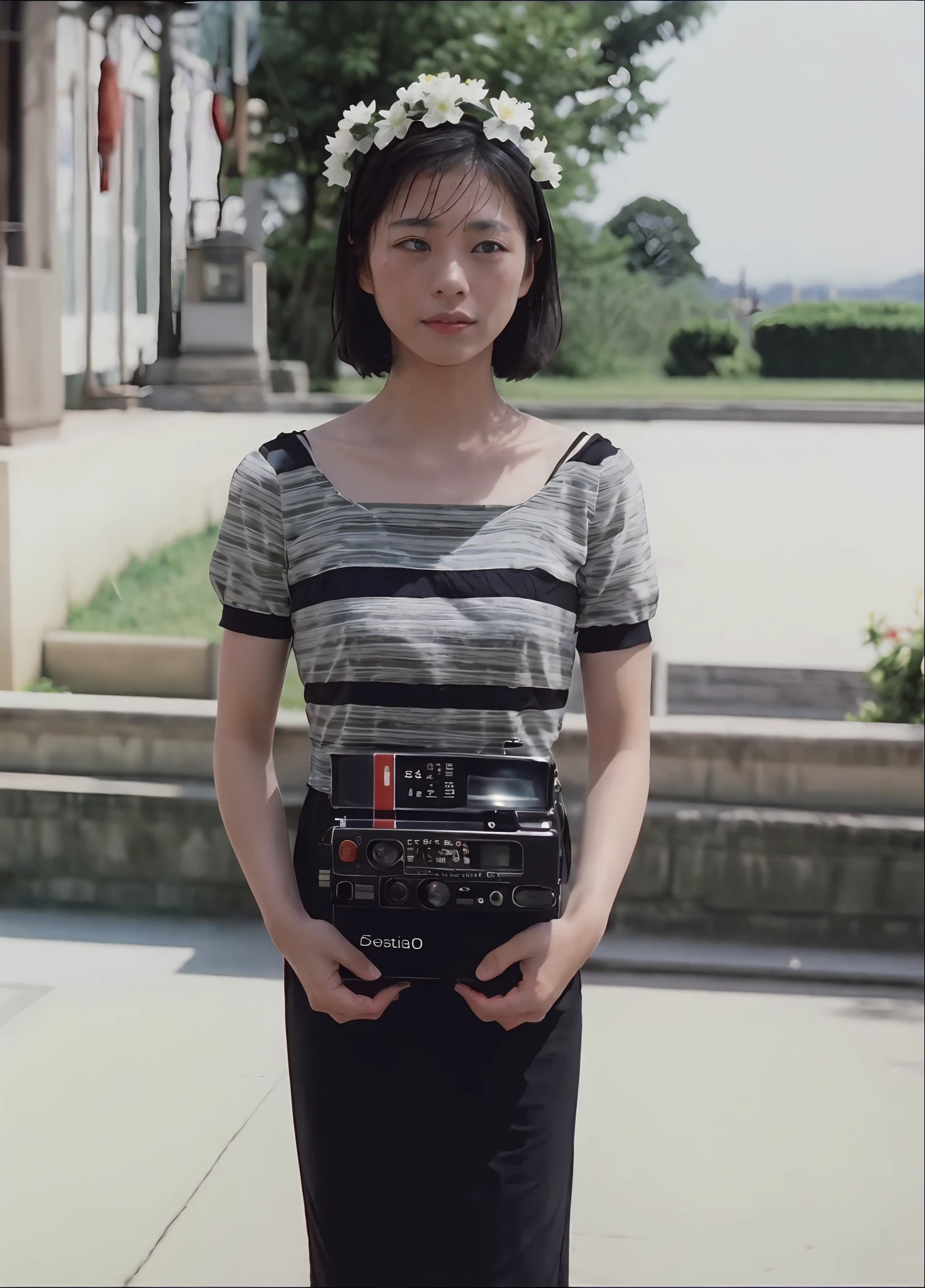 1 japanese, woman, black shorthair, china dress, movie still, 30mm lens, polaroid, analog photo, vhs, lomo, masterpiece, best quality, (film grain:1.1), ultra high res, RAW