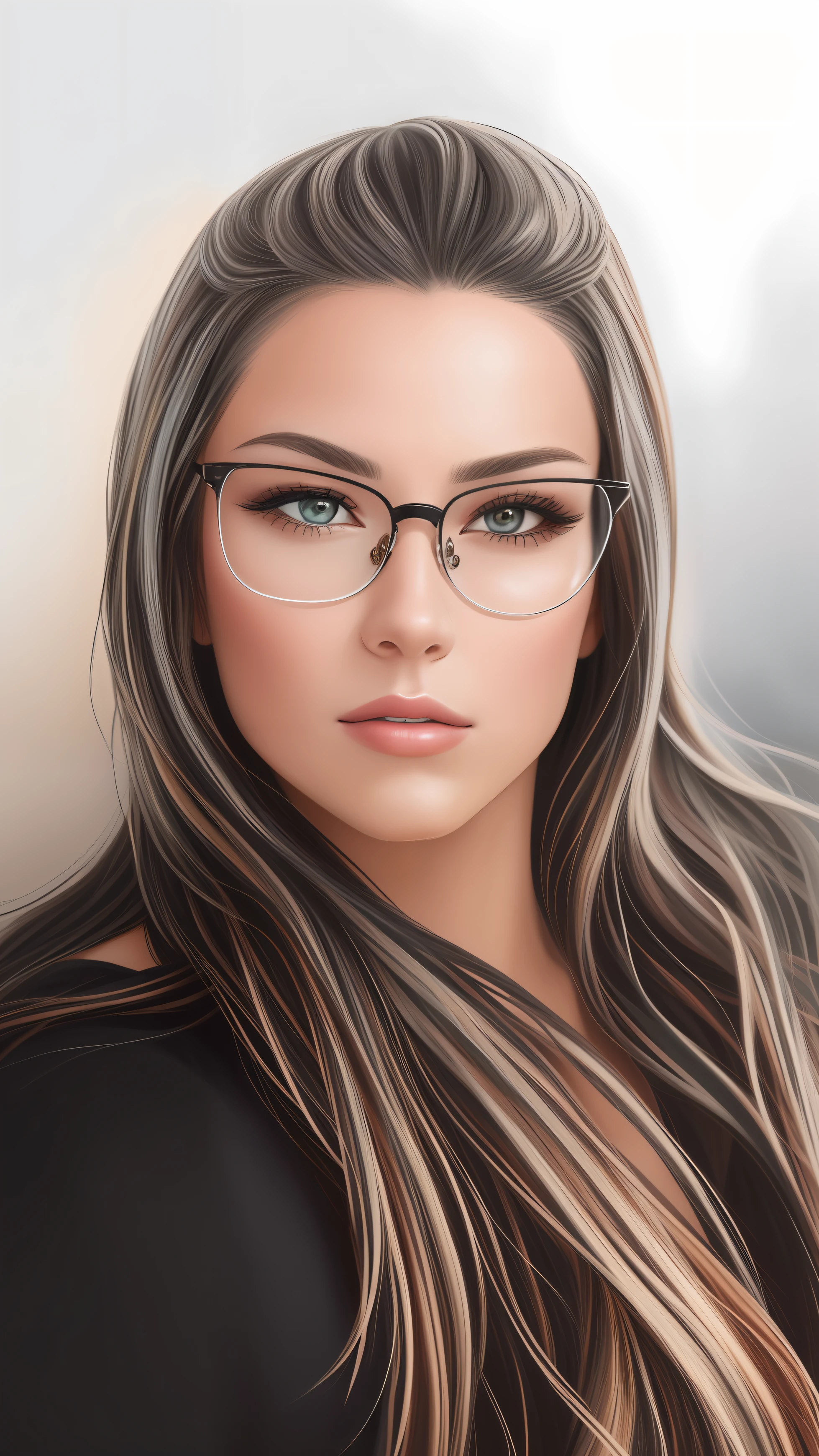 painting of a woman with glasses and a black shirt, detailed color portrait, #1 digital painting of all time, # 1 digital painting of all time, nft portrait, digtial painting, airbrush digital oil painting, realistic digital painting, oil painting of realistic woman, high quality portrait, photorealistic digital painting, colorized pencil sketch, realistic digital art
