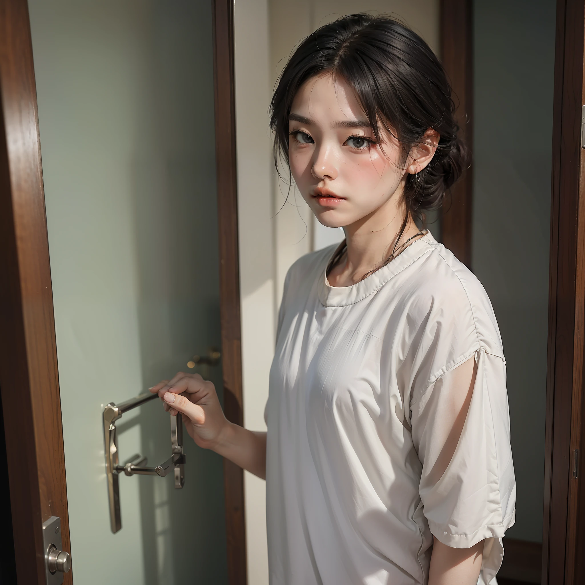 (A man named Chen Ping stands in front of the bedroom door, hesitating for a moment before pushing it open: 1.8) (Inside, he recognizes the familiar, hurried voice of his wife, Tang Xue: 1.9) (Humorous tone: 1.7) (Anxiously wondering if his mother and sister are eavesdropping in the next room: 1.8) (Confidence in dealing with his wife's remarks: 1.9) (Mentioning his upcoming release from prison: 1.8) (Tense atmosphere: 1.9)