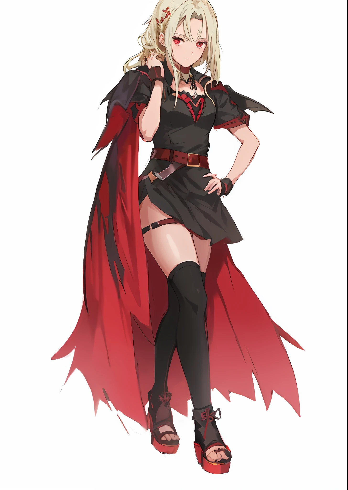 a woman in a black dress and red cape is posing, full body xianxia, edelgard fire emblem, dark sorceress fullbody pose, edelgard from fire emblem, megumin, gothic maiden anime girl, morrigan, ayaka genshin impact, castlevania witch, half invoker half megumin, from girls frontline