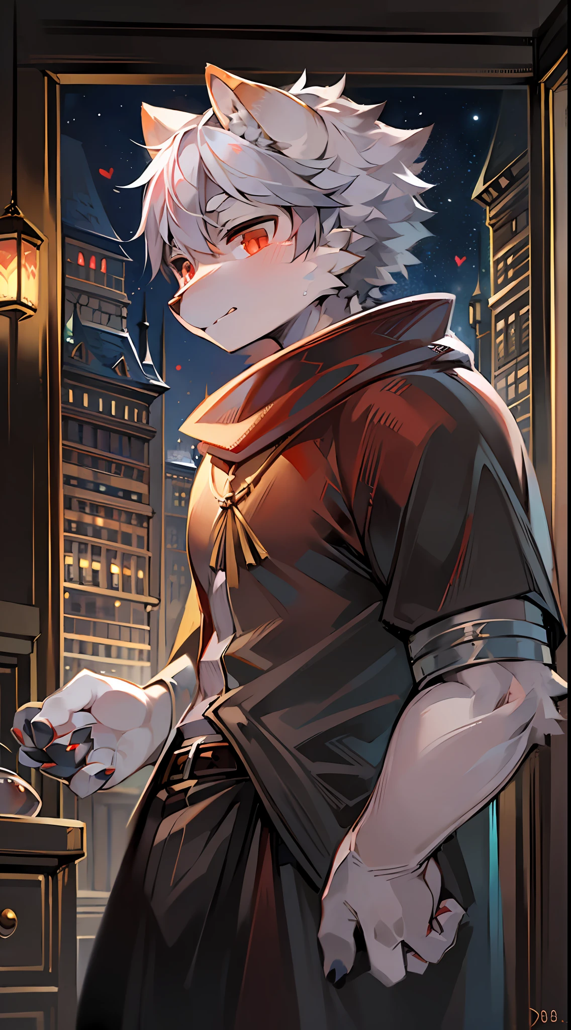 (Bright Environment: 0.8), Masterpiece, High Quality, Abstract Res, Digital Painting\(Artwork\), by Dagasi, Yupa, Kiyosan, (Anthro, Fluffy Fur, Character Focus: 1.1), Anthro Male Cat, Short Hair, Portrait , bright eyes, panorama, character focus. (Detailed background: 0.7), Solo, Furry, Furry furry, Muscle, Muscular Orc, Male Focus, Anthr, (Full body fur, Fluffy tail, White fur, Red eyes, Gray hair: 1.2), (Canids, warriors, capes: 1.2), (Interior, Night, Castle: 1.1)