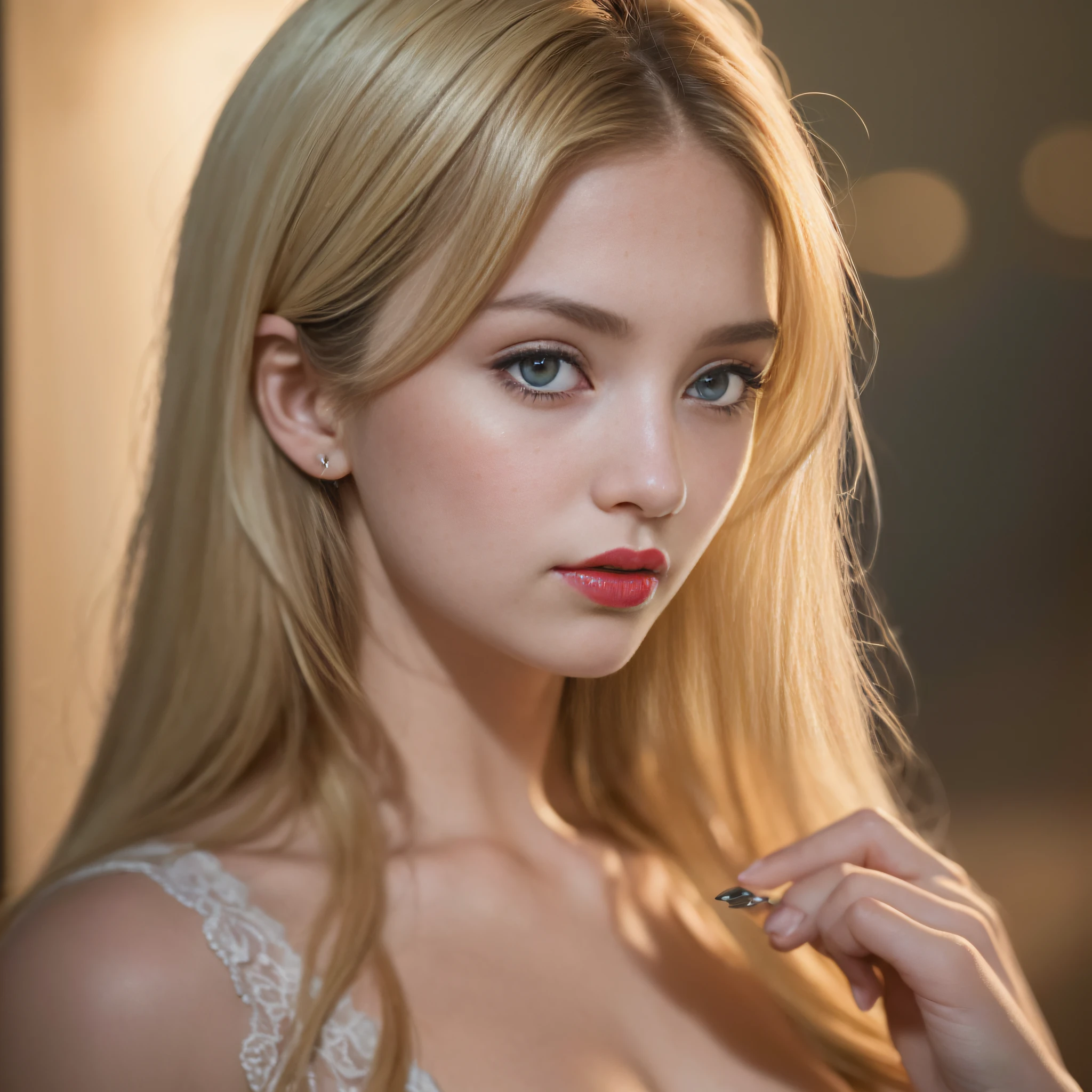 Night, RAW photography, (((very beautiful portrait))), (sparkling skin)), 1 girl, 16-year-old girl in Prague, (((natural blonde hair)), [blue eyes], long hair, eyeliner, fluttering hair, lively, ((masterpiece, best quality, ultra detail, cinematic lights, intricate details, high resolution, 8k, very detail)), detailed background, 8k uhd, dslr, Soft Lighting, High Quality, Film Grain, FUJIFILM XT3, Shallow Depth of Field, Natural Light, (Perfect Hands), Perfect Face, View from Away, (Perfect Body), Red Lips, Sexy Underwear