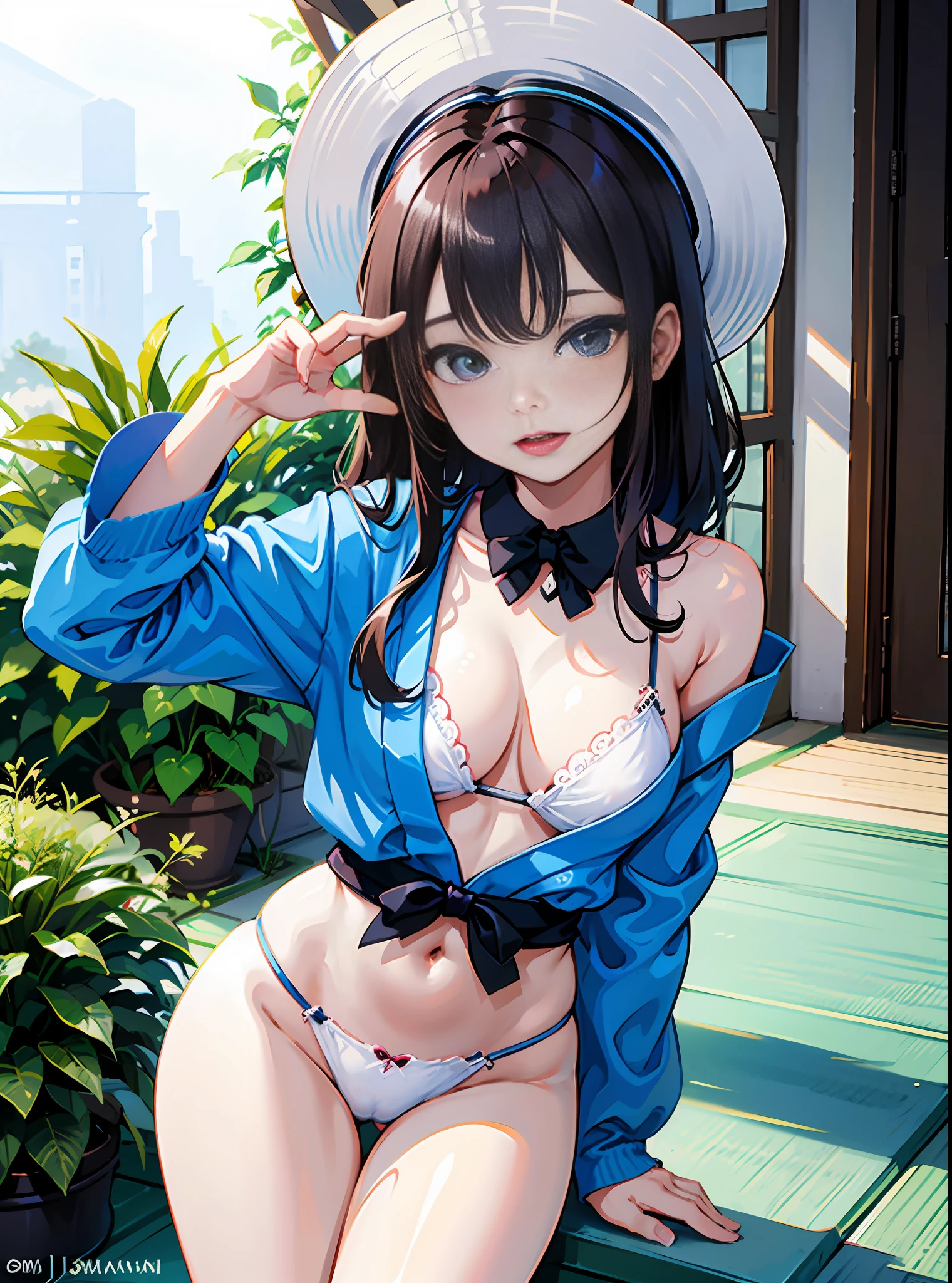 araffe asian woman in a white bikini and a white hat, sakimichan, ahegao, shikamimi, oppai, cosplay, loli, anime girl cosplay, japanese goddess, seductive anime girl, ahegao face, 奈良美智, ayami, juri misaki, anime cosplay, trending at cgstation