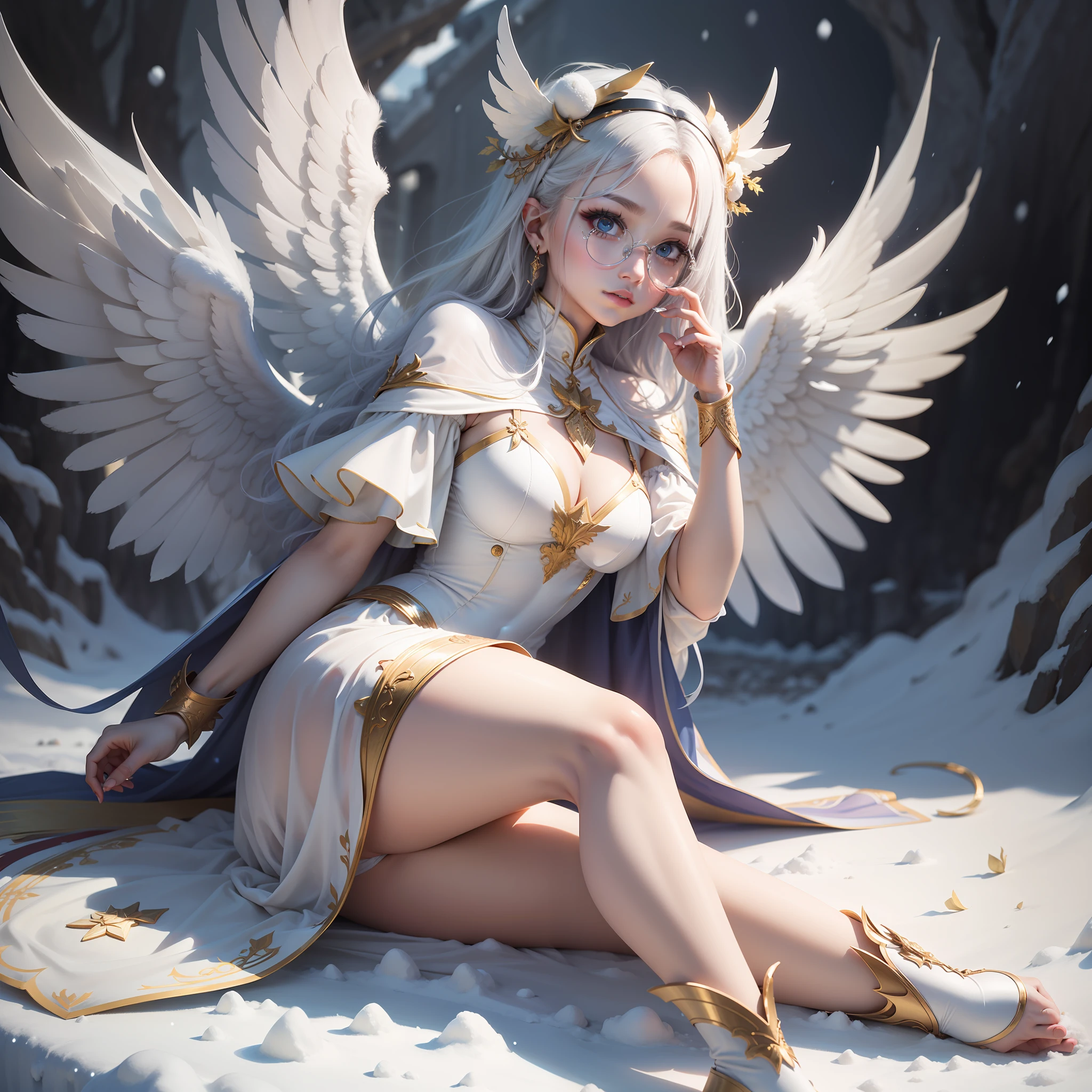 Angel, snow-white wings, full-body lens, masterpiece, highest quality, full picture aesthetics, detail enhancement, sharp eyes, two-dimensional, aesthetic lens