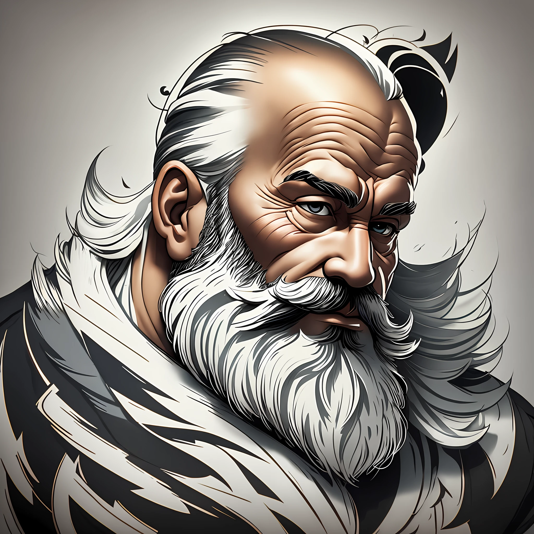 Create a simple yet impactful black and white logo featuring a bearded, bald man with a long beard. The logo should consist of clean, minimalist lines with a white background, making it easily recognizable and suitable for various applications.
Focus on capturing the defining features of the man's face: a bald head and a long, flowing beard. Use bold, solid lines to outline the shape of the head, beard, and any prominent details, such as the beard's length and style. Keep the design straightforward and avoid intricate details to ensure clarity and legibility, even at smaller sizes.
Strive for a balanced composition that allows the character's features to stand out. Experiment with different line thicknesses to add depth and visual interest to the logo. Consider using gentle curves to accentuate the contours of the head and beard, giving the design a sense of flow and elegance.
The aim is to create a distinctive and memorable logo that can be easily associated with a bearded, bald man. Keep in mind that the simplicity of the design should make it versatile, ensuring that it remains recognizable whether it's displayed on digital platforms or printed on various materials.
Remember, a strong logo is one that makes a lasting impression with its simplicity and clarity. --auto --s2