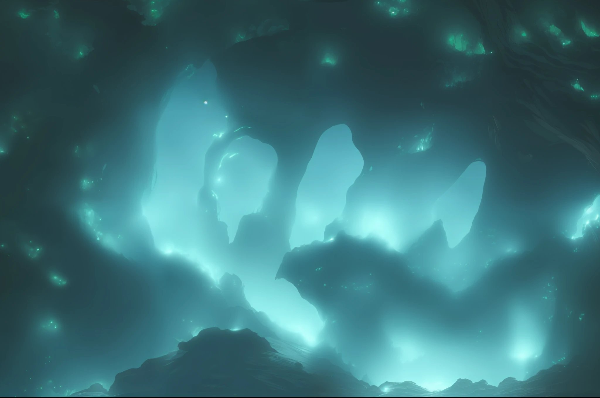 phandraw an ornately engraved eldritch stone archway with glowing sapphire crystals standing on a mountain of black rock and smoke, leading to a lush green misty forest, photorealistic, DLSR, octane render, 8k, cinematic lighting