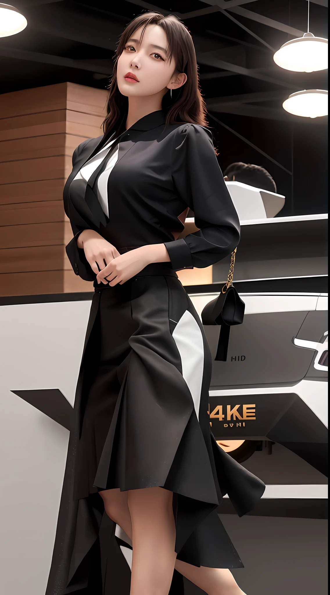 best quality, masterpiece, 1 girl, beautiful face, (photo photo:1.3), edge lighting, (high detail skin:1.2), 8k ultra hd, dslr camera, high quality, high resolution, 4k, 8k, bokeh, absurd, best ratio four fingers and one thumb, (realistic:1.3), cute 1girl, korean girl group costume, medium breasts, short skirt,