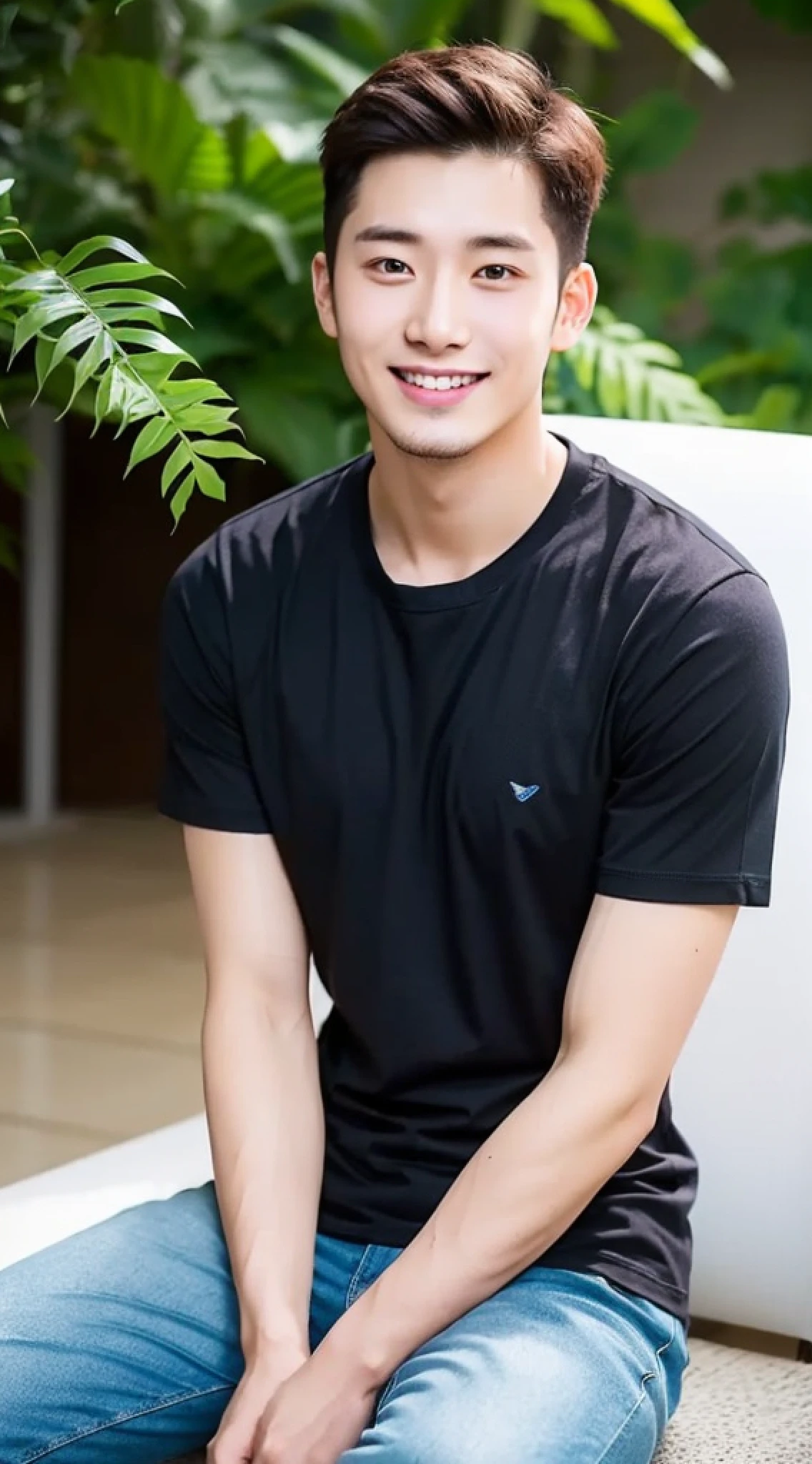 male, about 25 years old, smile, sharp focus, full body (1.5), summer, shirt, wonderful, relaxing,