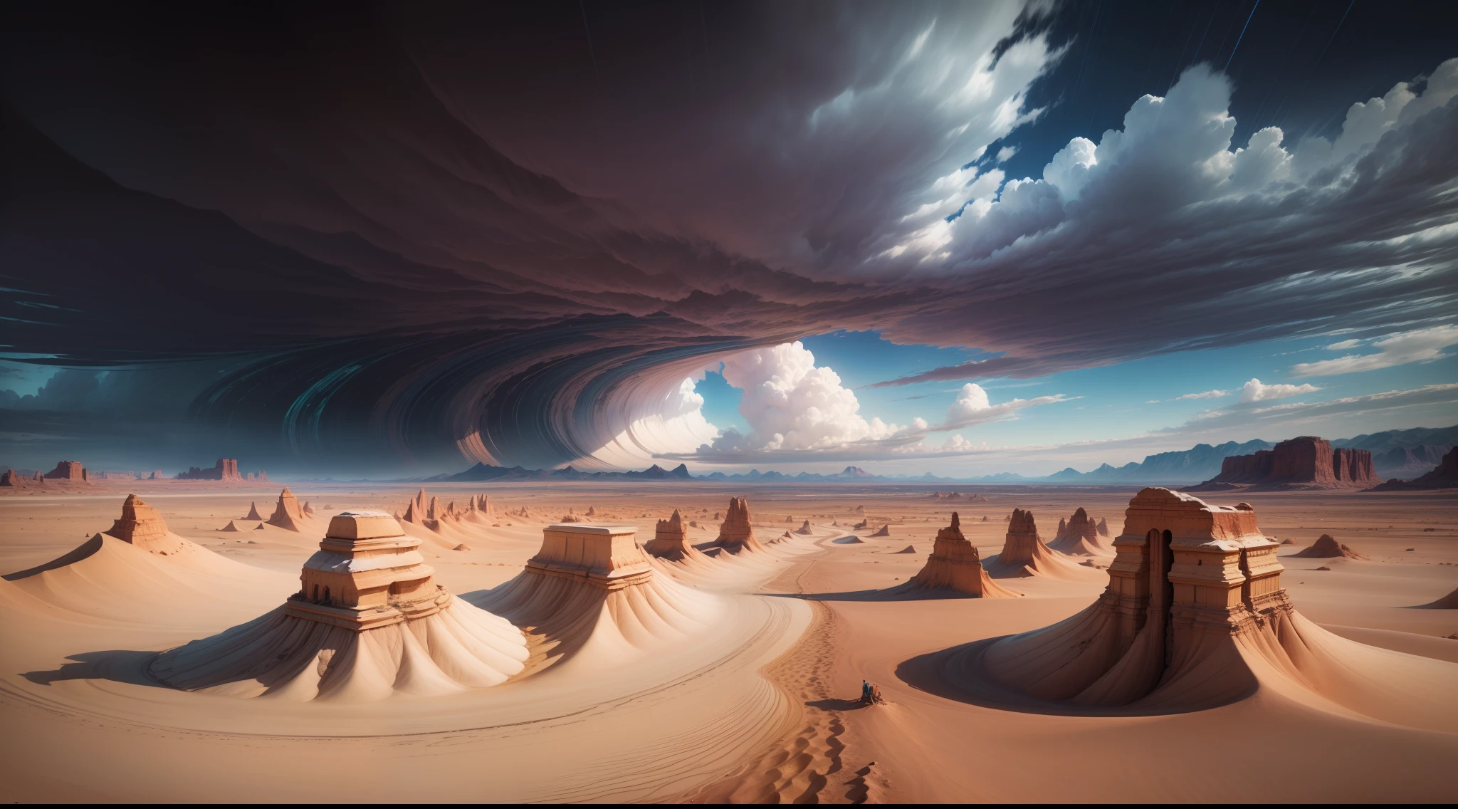 professional long-distance scenic photography of {desert}, perfect point of view, highly detailed, wide-angle lens, hyper realistic, with dramatic sky, polarizing filter, natural lighting, vivid colors, heavy rain, all in sharp focus, HDR, UHD, 16K