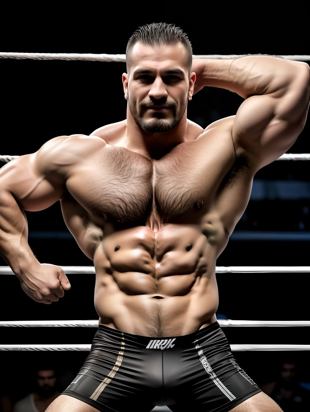 light brown short messy hair, realistic photography, handsome, masculine, beefy, smirk, Turkish wrestler,oiled, small stubble, outdoor, romantic and dark atmosphere, small village, complex luxury creepy background, little smile, smirk, friendly face, rugged, 40 years young man, extreme hairy chest, alpha, Turkish wrestler light brown short messy hair, cinematic shot, dim light, chains, Shackles, intricate details, athletic beefy physique, simple neckline, extreme hairy chest, vintage aesthetic, mysterious aura, night, masterpiece, lightroom, posing, barbaric king, hairy armpit, wearing opened batiste shirt, little fat, big bulge on sport pants, spread legs, posing, extremely dynamic action poses, wrestling clothing