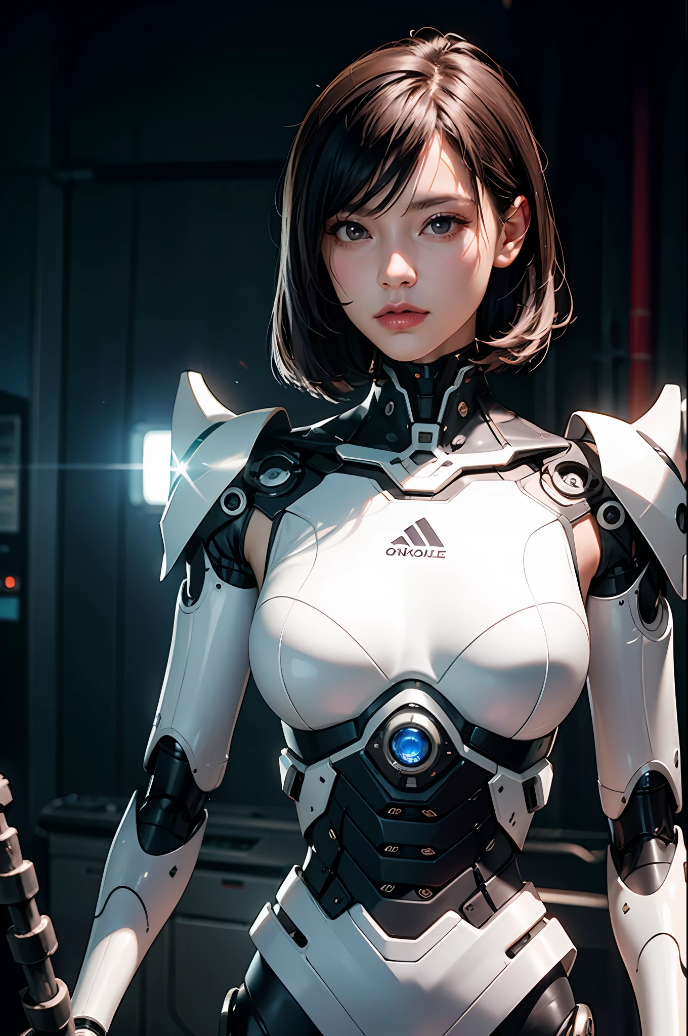 complex 3d render ultra detailed of a porcelain woman cyborg, 1girl, (natural skin texture, realistic eye details:1.2), robotic parts, beautiful soft light, rim light, vibrant details, luxurious cyberpunk, hyperrealistic, anatomical, facial muscles, cable electric wires, microchip, elegant, beautiful background, octane render, APPLE style, 8k, best quality, masterpiece, illustration, extremely delicate and beautiful, CG, unity, wallpaper, (realistic, photo-realistic:1.2), Amazing, finely detail, masterpiece, best quality, official art, extremely detailed CG unity 8k wallpaper, incredibly absurdres, sexy robot, mechanical skeleton, android, surrealism, doomsday wasteland, (high-tech prosthetics:1.2), fluffy black short hair, perfect body, Navy blue glowing cyber vessel