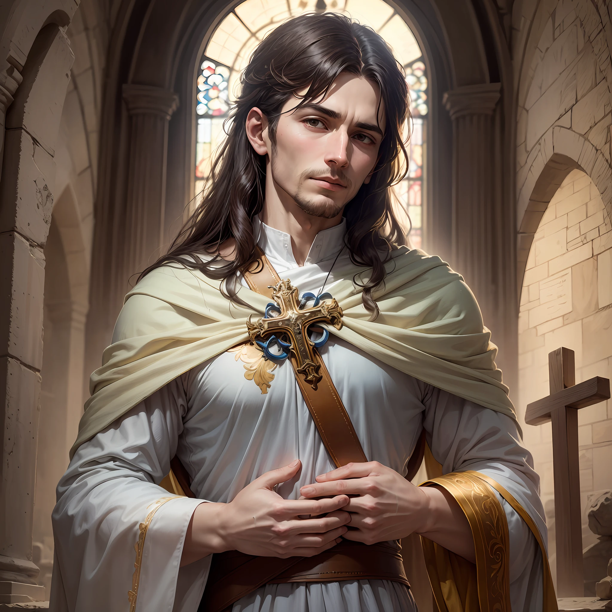 Ultra realistic 8 k, cinematic, PHILIP - POEMS OF THE CROSS:
Philip, faithful follower of the Baptist,
Simplicity and wisdom in its essence,
He abandoned the old master, followed the truthfulness,
He found in the faith of Jesus a new experience.
With fervor and love, he announced the Good News,
To all peoples he stretched out his hand,
With sweet words and compassion, he bolds
The message of hope and redemption.
In Phrygia, the land of trial,
Martyrdom awaited him fervently,
Philip faced his sacrifice with devotion,
He embraced the cross, found inner rest.
Your mission completed, your example echoes,
The simplicity and wisdom of his actions,
Philip, loyal and wise disciple, personifies the good,
To surrender your life without hesitation.
With his legacy, he inspires us to seek,
In simplicity and wisdom, the true light,
To find eternal rest, not to hesitate,
And to proclaim the Good News with love and virtue. --auto --s2