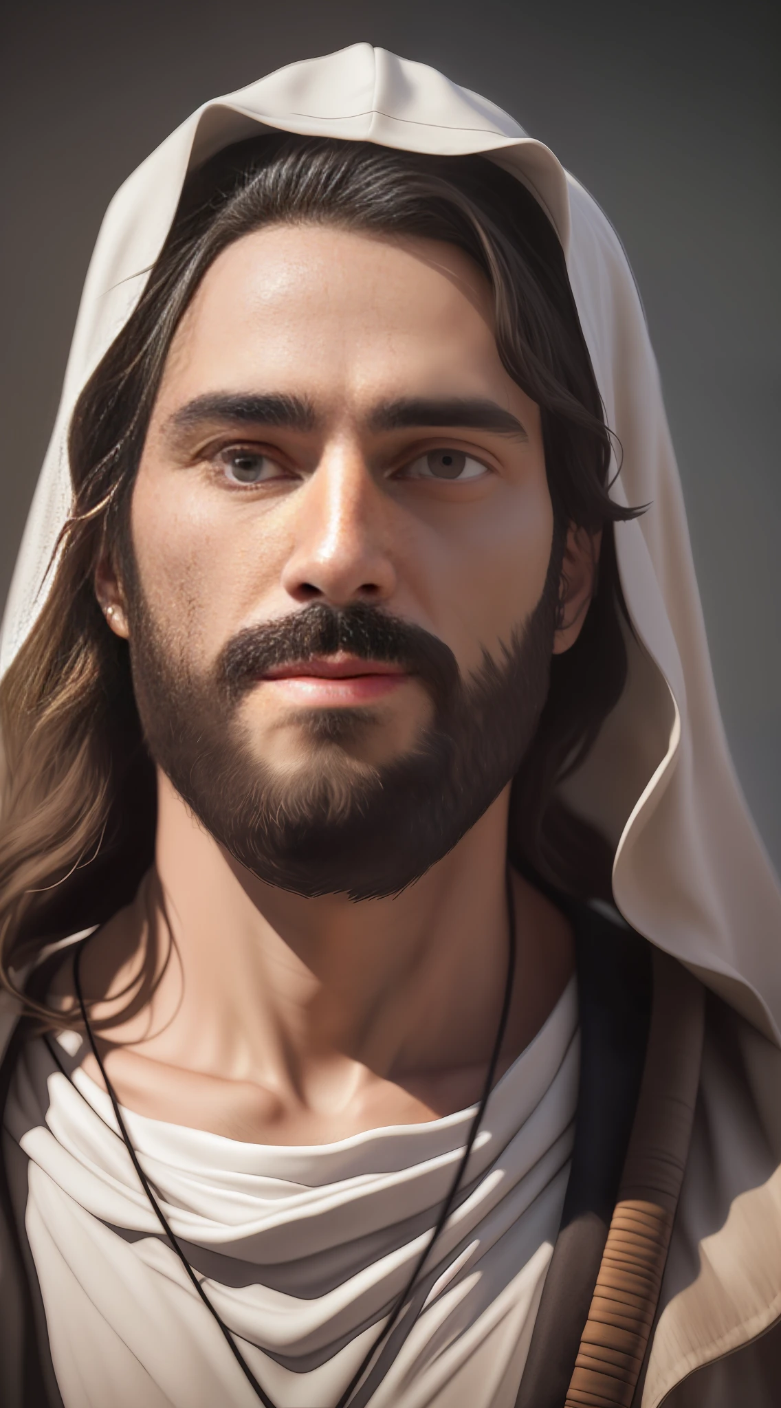 arafed man with a beard and a white robe on, portrait of jesus christ, jesus of nazareth, jesus christ, jesus face, close - up portrait shot, jesus, 4k detail, 4 k detail, realistic 8k bernini sculpture, dressed like jesus christ, rendered in 4 k, close up portrait, close up portrait shot, detailed portrait shot
