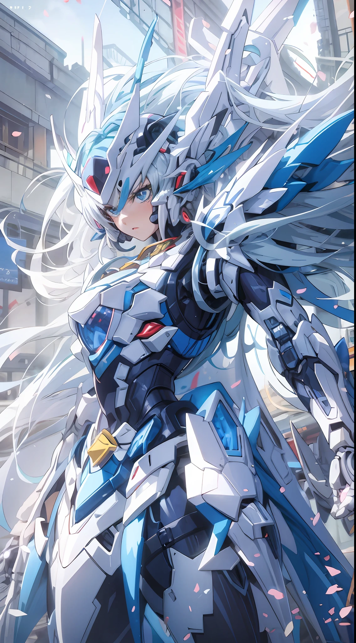 Mecha - style image of woman in blue and white mecha costume, detailed digital anime art, best anime 4k konachan wallpaper, detailed anime artwork, detailed anime art, highly detailed anime, detailed key anime art, anime art wallpaper 4k, anime art wallpaper 4k, advanced digital anime art, complex gorgeous anime CGI style, detailed anime character art