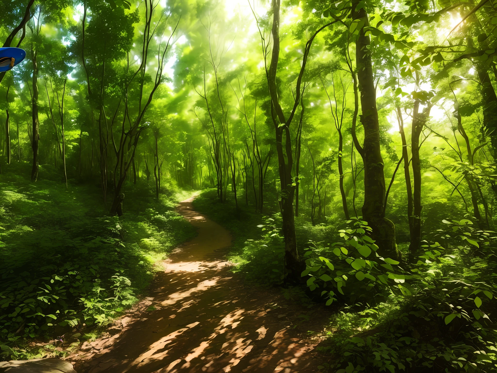 there is a man throwing a frisbee in the woods, hiking trail, forest trail, indian forest, ligjt trail, trekking in a forest, path through a dense forest, wooded environment, in deep forest hungle, dense with greenery, on forest jungle path, on forest path, forest path, path into lush forest, with lots of vegetation