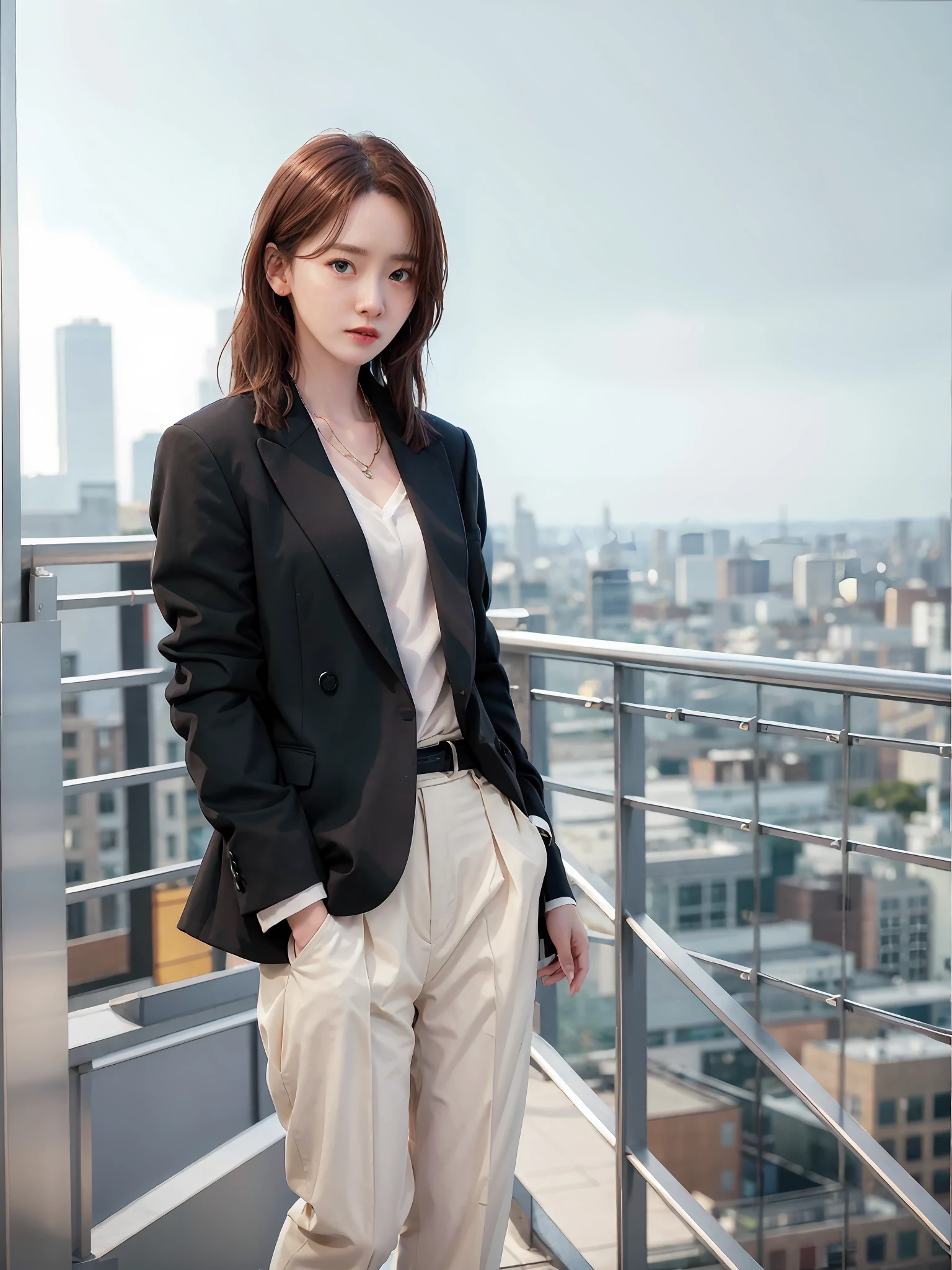 photorealistic,realistic, solo, photorealistic, best quality, ultra high res,

diamond stud earrings, long straight black hair, hazel eyes, serious expression, slender figure, wearing a black blazer and white blouse, standing against a city skyline at night

beautiful, masterpiece, best quality, extremely detailed face, perfect lighting, solo,1girl,

best quality, ultra high res, photorealistic,
ultra detailed,
masterpiece, best quality,
yoona1,