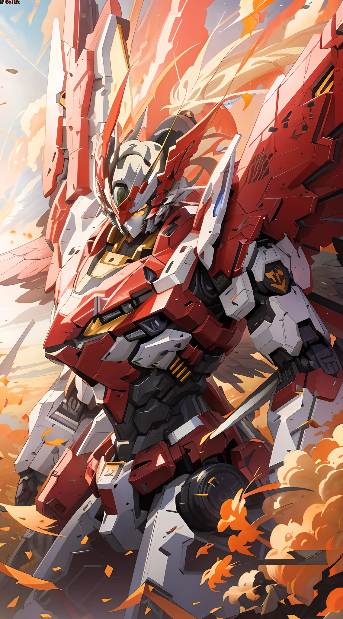 a close up of a robot with wings on a field, badass anime 8 k, detailed anime artwork, 4k highly detailed digital art, detailed digital anime art, detailed anime art, 4k detailed digital art, anime art wallpaper 4 k, anime art wallpaper 4k, anime style 4 k, 4k anime wallpaper, mecha art, anime wallpaper 4 k