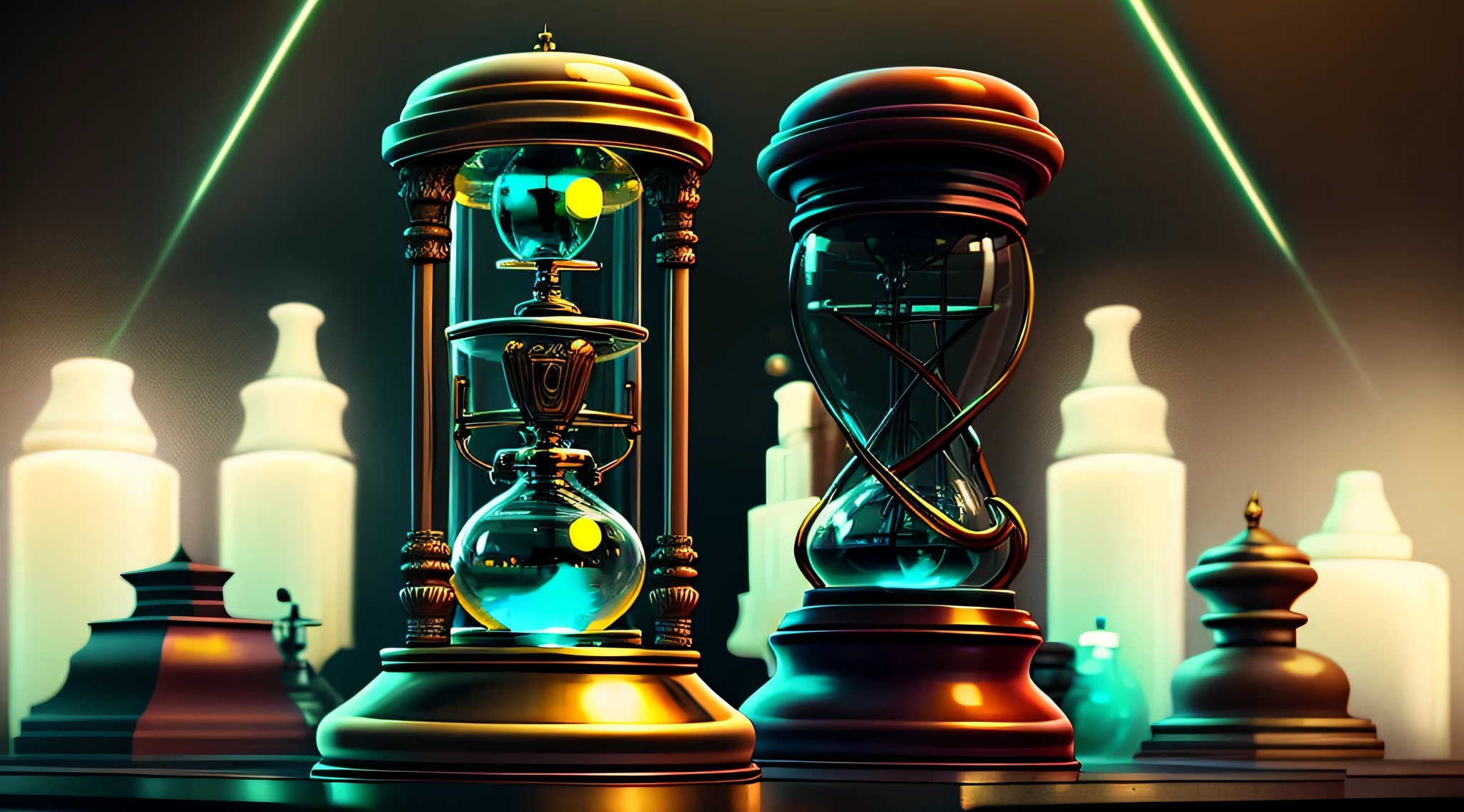 antique hourglass, neon