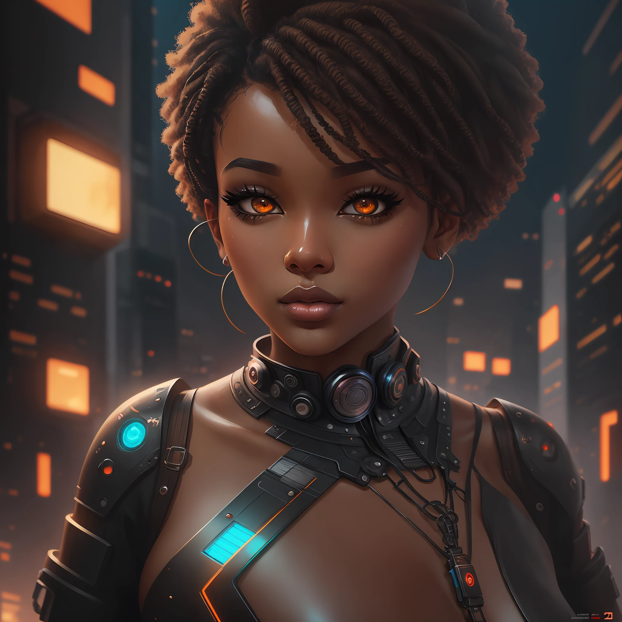 a black woman, afrofuturism, stunning digital illustration, beautiful digital artwork, artwork in the style of guweiz, black girl, stunning artwork, in style of digital illustration, cyberpunk art style, beautiful artwork, ultra realistic 3d illustration, digital art render, black art, short hair, close-up, Brown eyes, Naked --auto --s2