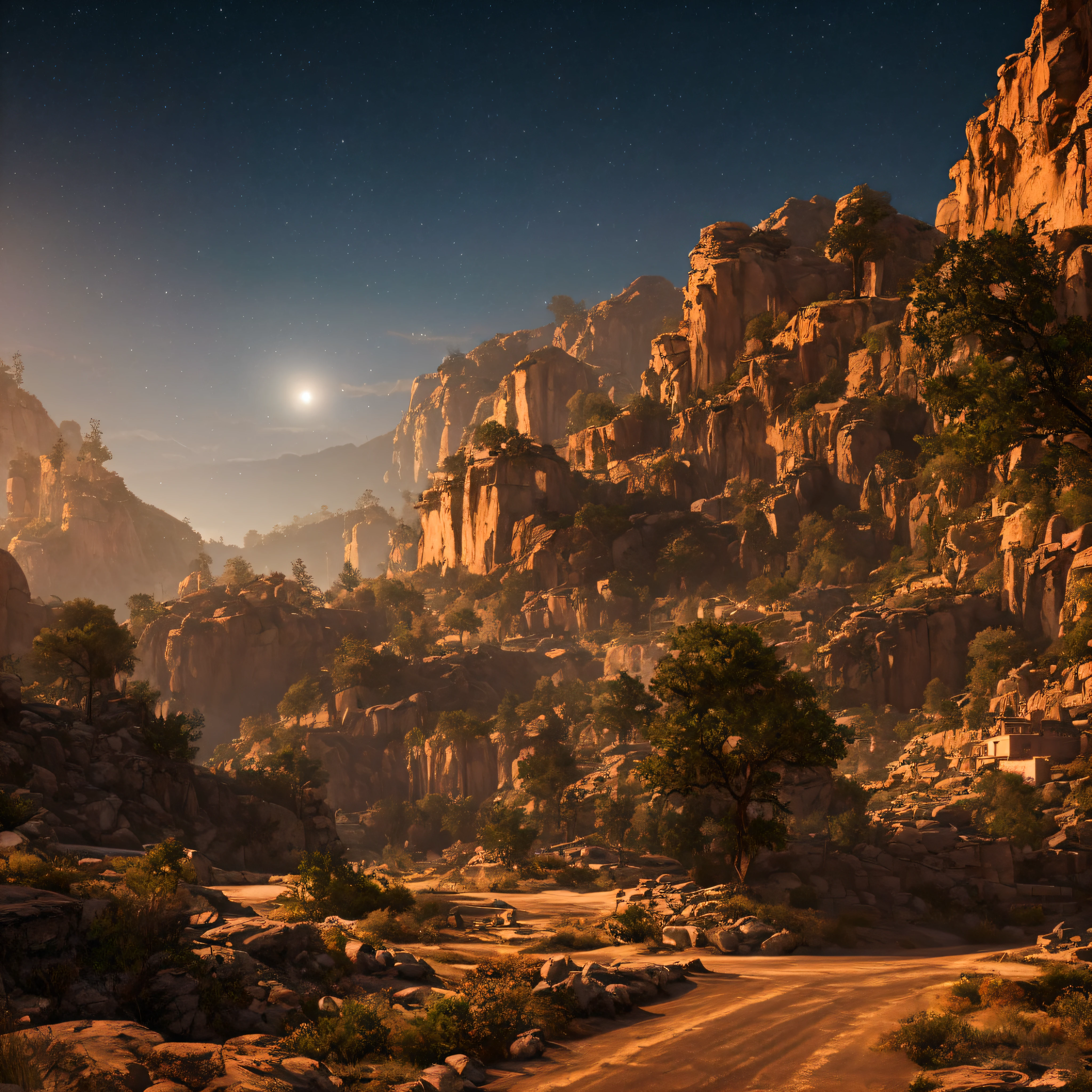 A dark pre-dawn desert sky above an empty mountain, no stars, no water, no road, dark and melancholy, digital art style, 8k, high resolution and cinematic photography --v 5 --upbeta --Reflections of the screen space --Diffraction Grading --Chromatic Aberration --Ambient Occlusion --Anti-aliasing --Post Processing --Cell Shading --Insanely detailed and intricate --elegant --photography --volumetric lighting --ultra -detailed --intricate details --environment – uplight --auto