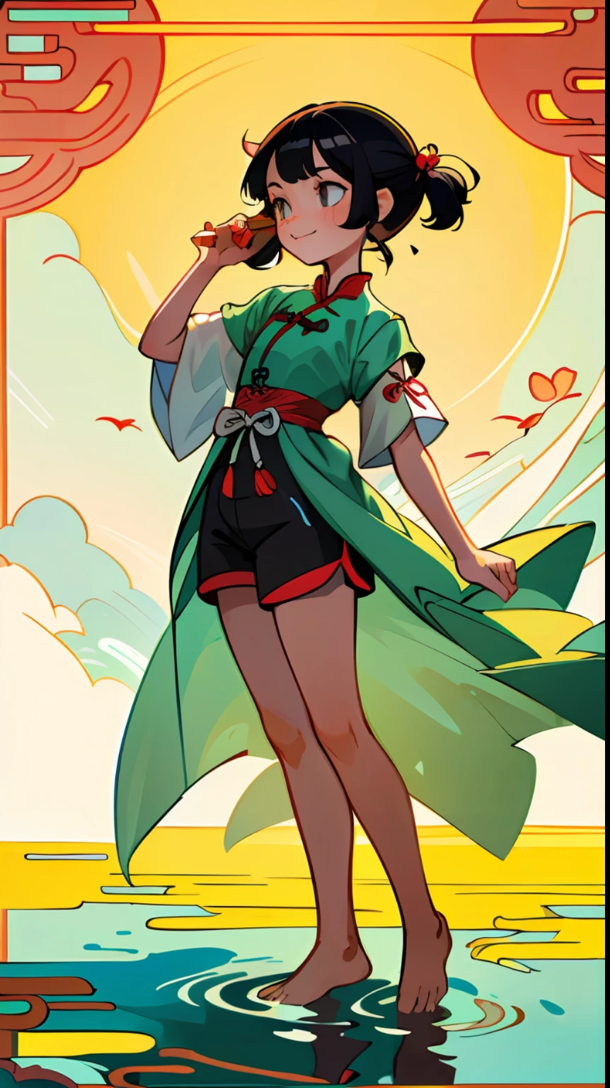 ((High-quality CG, Chinese painting style), (one female), full body picture, character standing painting, a beautiful fairy dancing in the magnificent sky, beautiful and gorgeous posture, beautiful appearance like a flower, dressed in gorgeous clothes, like the first bloom of snow lotus, eyes shining happily, full of light, brilliant magic array surrounding, containing oriental aesthetics, gorgeous fairy clothes, exquisite posture, long hair like a waterfall, white light flashing, dreamy clouds, C4D, OC rendering, movie edge light, fine light, masterpiece, super detail, epic composition, ultra HD, high quality, 32k