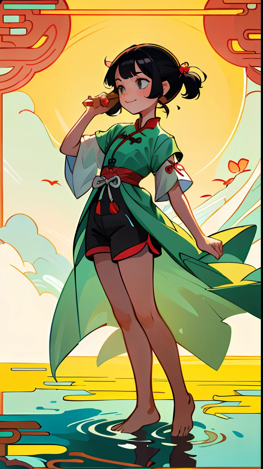 ((High-quality CG, Chinese painting style), (one female), full body picture, character standing painting, a beautiful fairy dancing in the magnificent sky, beautiful and gorgeous posture, beautiful appearance like a flower, dressed in gorgeous clothes, like the first bloom of snow lotus, eyes shining happily, full of light, brilliant magic array surrounding, containing oriental aesthetics, gorgeous fairy clothes, exquisite posture, long hair like a waterfall, white light flashing, dreamy clouds, C4D, OC rendering, movie edge light, fine light, masterpiece, super detail, epic composition, ultra HD, high quality, 32k