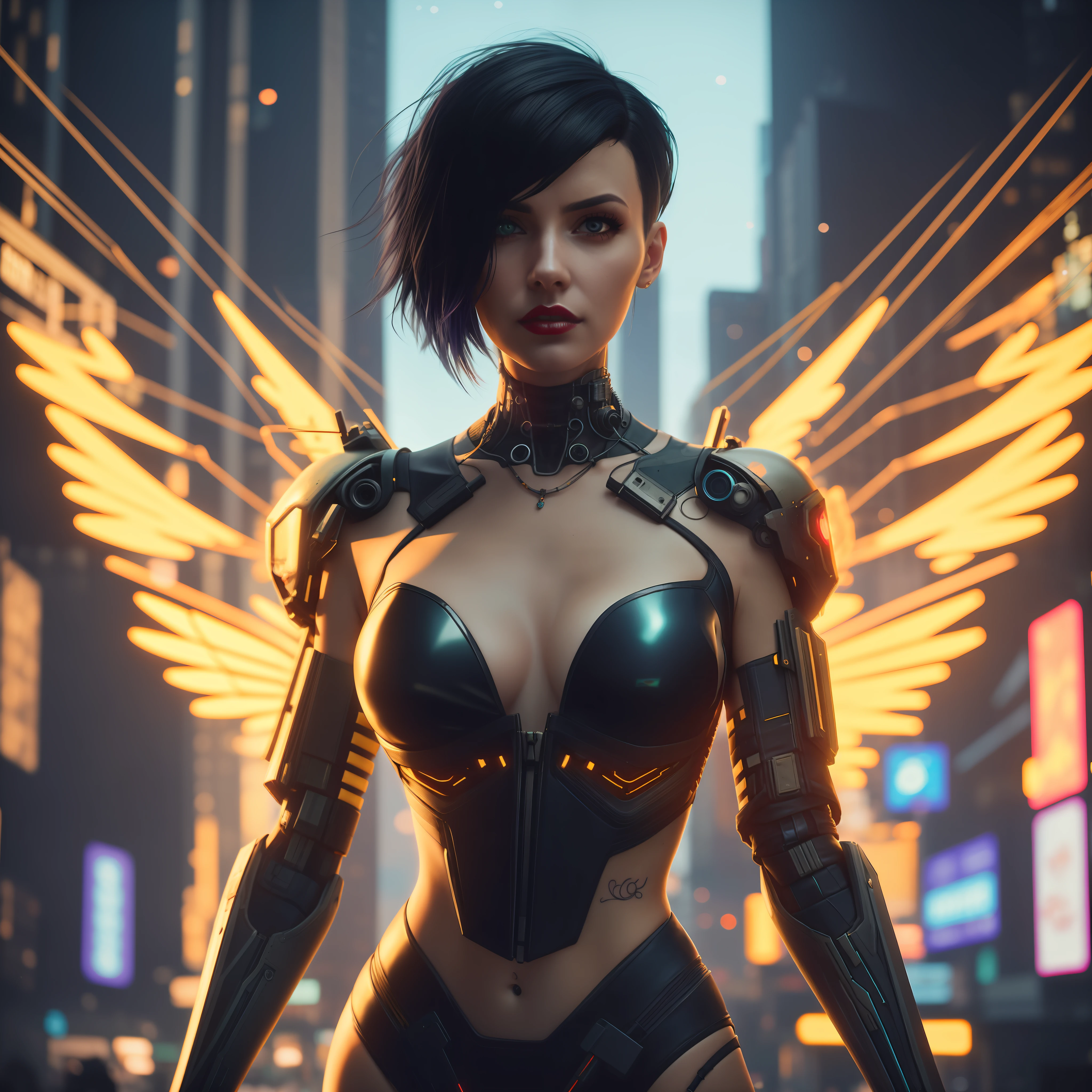 arafed woman in a black and gold costume standing in a city, cyberpunk angry gorgeous goddess, beautiful cyborg angel girl, cyberpunk art ultrarealistic 8k, cyberpunk cyborg wasp, cyberpunk beautiful girl, cyberpunk 2 0 y. o model girl, beautiful cyberpunk woman model, cyberpunk woman, seductive cyberpunk dark fantasy, cyberpunk girl, female cyberpunk anime girl, cyberpunk judy alvarez