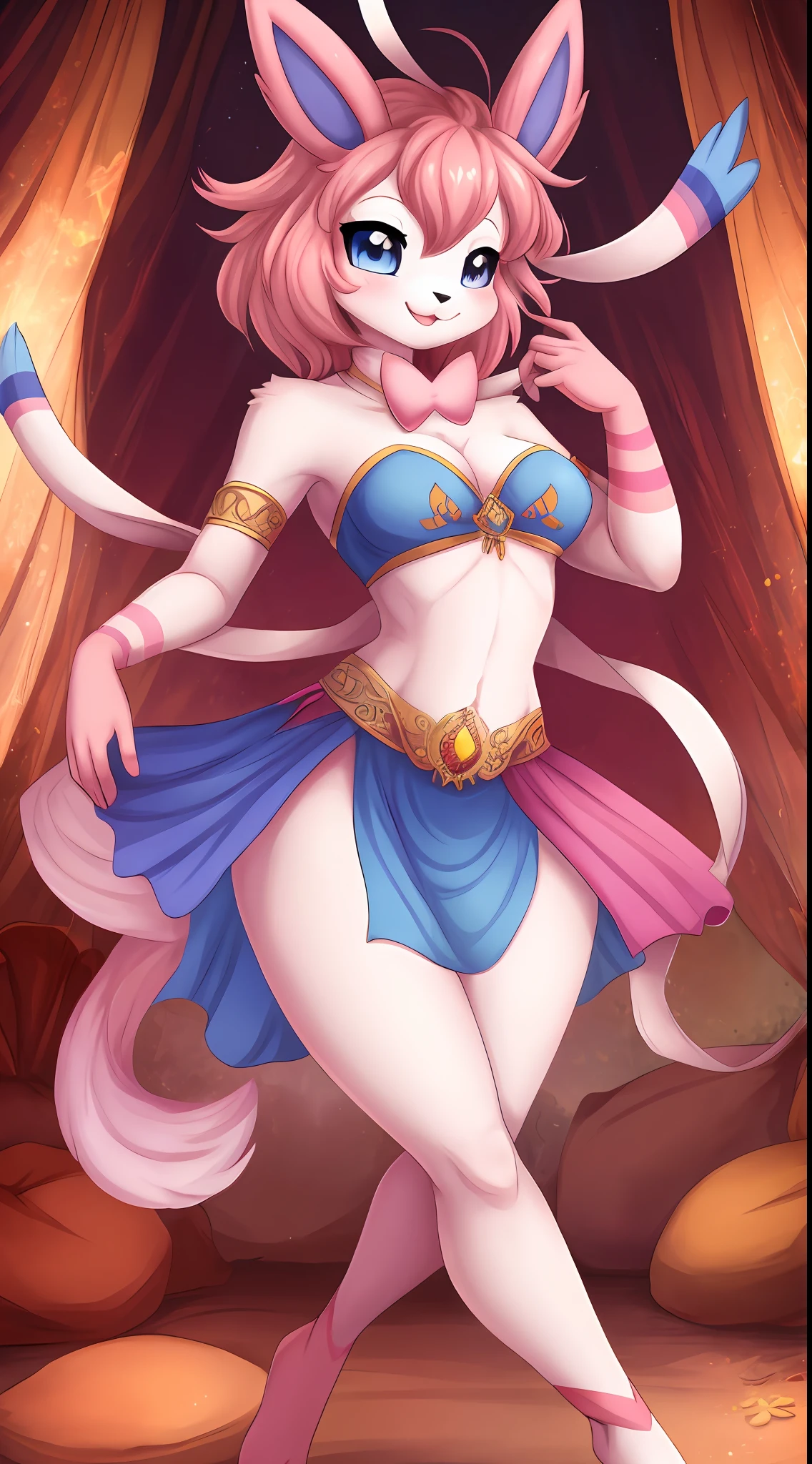 4K, master piece, best quality, Kawaii, cute, sfw, sylveon, hioshiru, bob cut, Dancer, harem outfit