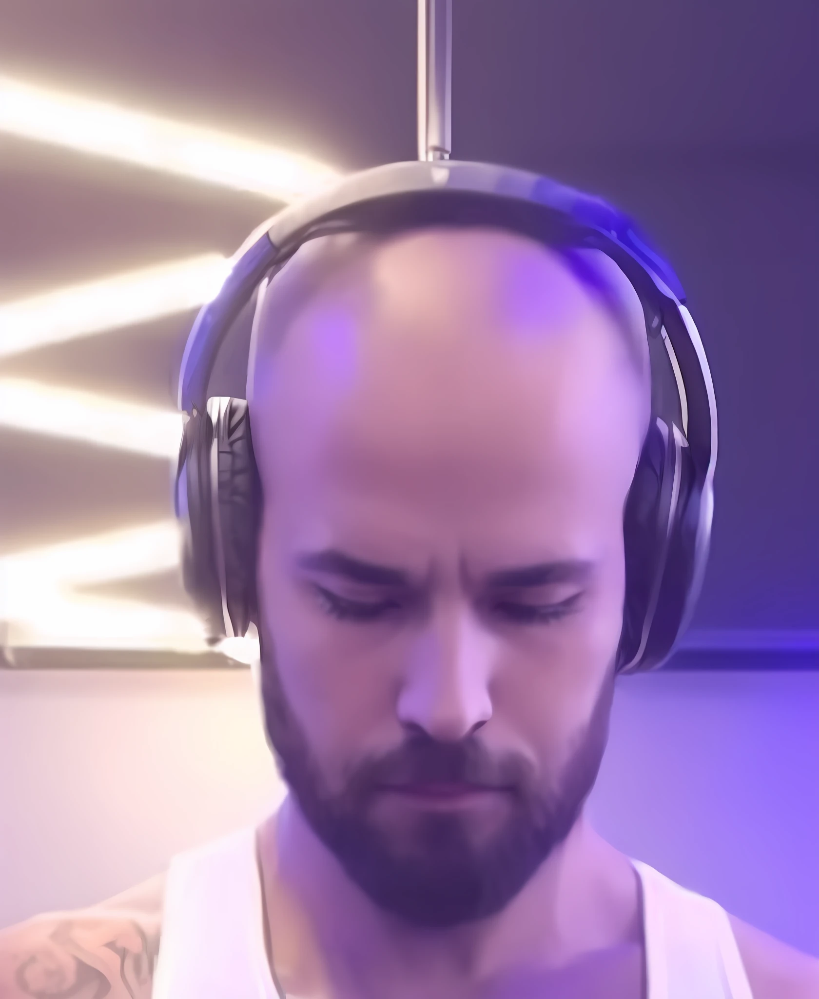 Homem com fones de ouvido ao olhar para o celular, DJ, Fones de ouvido ligados, Fones de ouvido DJ Rave, headphones on head, ele tem fones de ouvido, com fones de ouvido, com fones de ouvido, headphones on head, usando fones de ouvido roxos, giant headphones rocking out, imagem do avatar, fones de ouvidos, Aura Jared e Fios, jony ives, Streamer do Twitch / Jogador Ludwig, usando fones de ouvido --auto