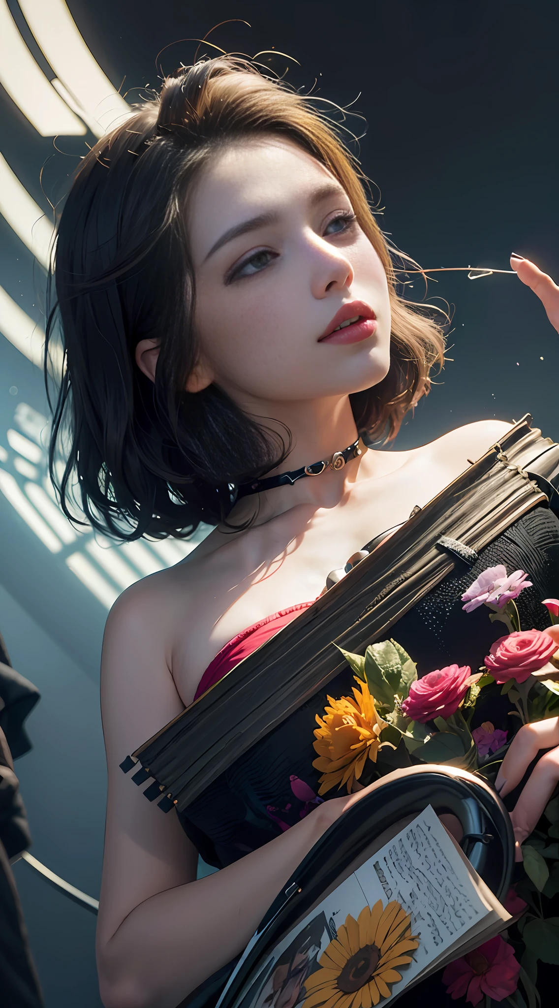 official art, unity 8k wallpaper, ultra detailed, beautiful and aesthetic, beautiful, masterpiece, best quality, (zentangle, mandala, tangle, entangle), dynamic angle, cowboyshot, the most beautiful form of chaos, elegant, a brutalist designed, vivid colours, romanticism, by james jean, roby dwi antono, ross tran, francis bacon, michal mraz, adrian ghenie, petra cortright, gerhard richter, takato yamamoto, ashley wood, atmospheric, enjoying a stream of music, where you can visualize the notes,ecstasy of flower, streaming musical notes visible, flower_style,rainbow-candy,style-swirlmagic