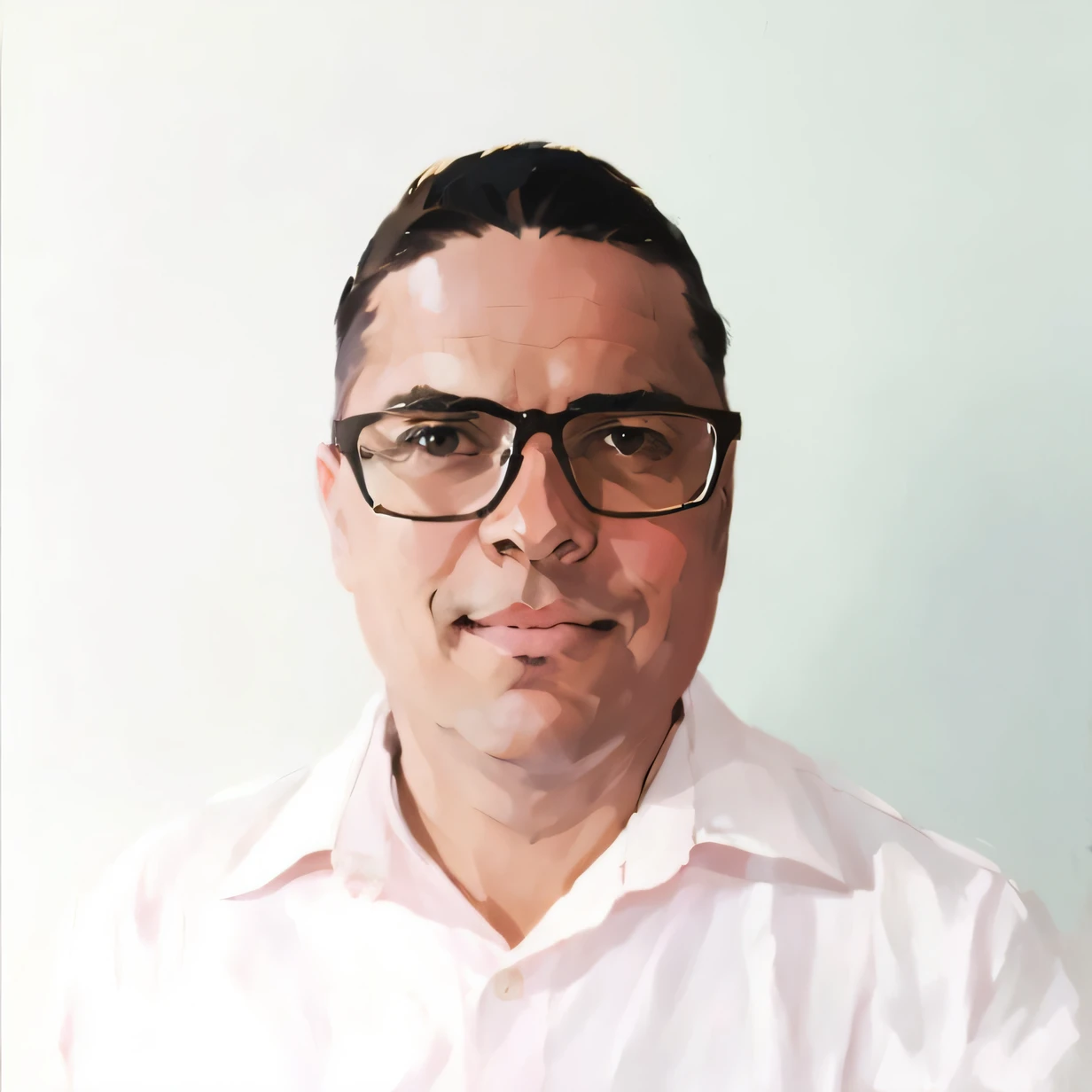 there is a man wearing glasses and a pink shirt, Homem de meia-idade, efeito VHS, (cartaz: 1.2), poster de parede, nostalgia, poster de filme, (textura da pele), detalhe intrincado, detalhe fino, super detalhe, ray tracing, espalhamento subsuperficial, luz suave difusa, profundidade de campo rasa, (Oliver Wetter) Professional majestic oil painting by Ed Blinkey, Atey Ghailan, Studio Ghibli, Jeremy Mann, Greg Manchess, Antonio Moro por (Greg Rutkowski:1.4), bokeh