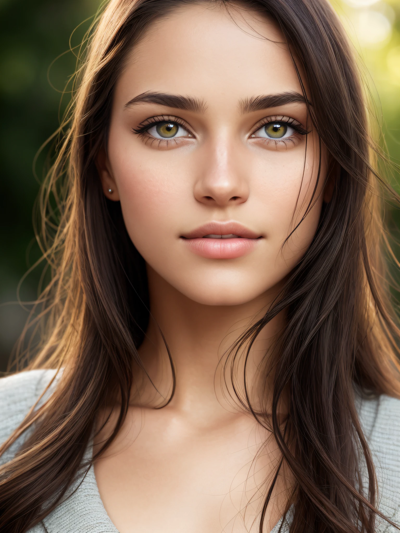 (close-up) on the face, depth of field, bokeh, 4K, HDR. by (James C. Christensen:1.2|), [healthy skin tone], [narrow shoulders], (photorealistic) with positioning (symmetrical) and a pupil (perfectly round, naturally dilated)], [semi-transparent layers], (delicate black eyeliner), [black mascara], accentuate the eyes, [delicate smile], (natural skin texture) of the face with (skin pores), (realistic skin color gradient), realistic, (best quality:1.3), lush lips,  Submissive