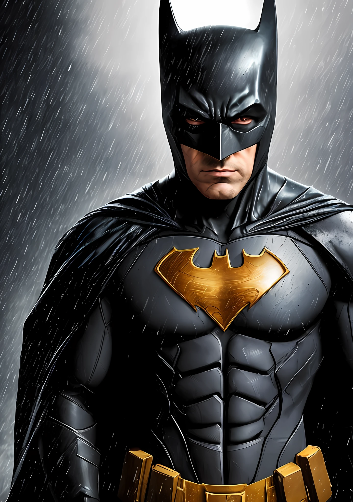batman, cinematic, hyperrealistic, skin detailed, photo, hdr, cinematography, raining