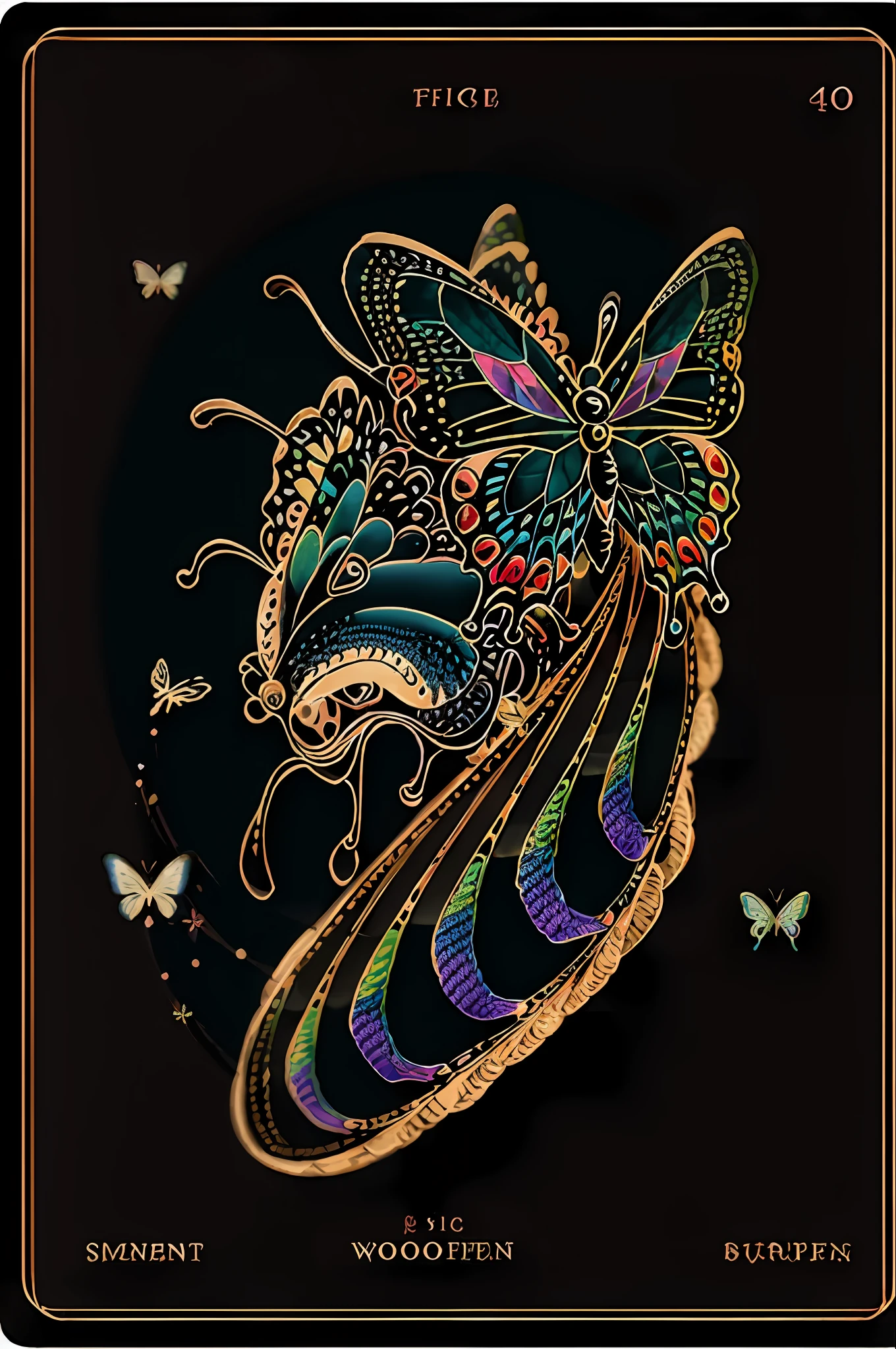 Soul card, line, (one very big fluffy woolen crocheted colorful butterfly:1.5), many magic details, wonderful natural color scheme